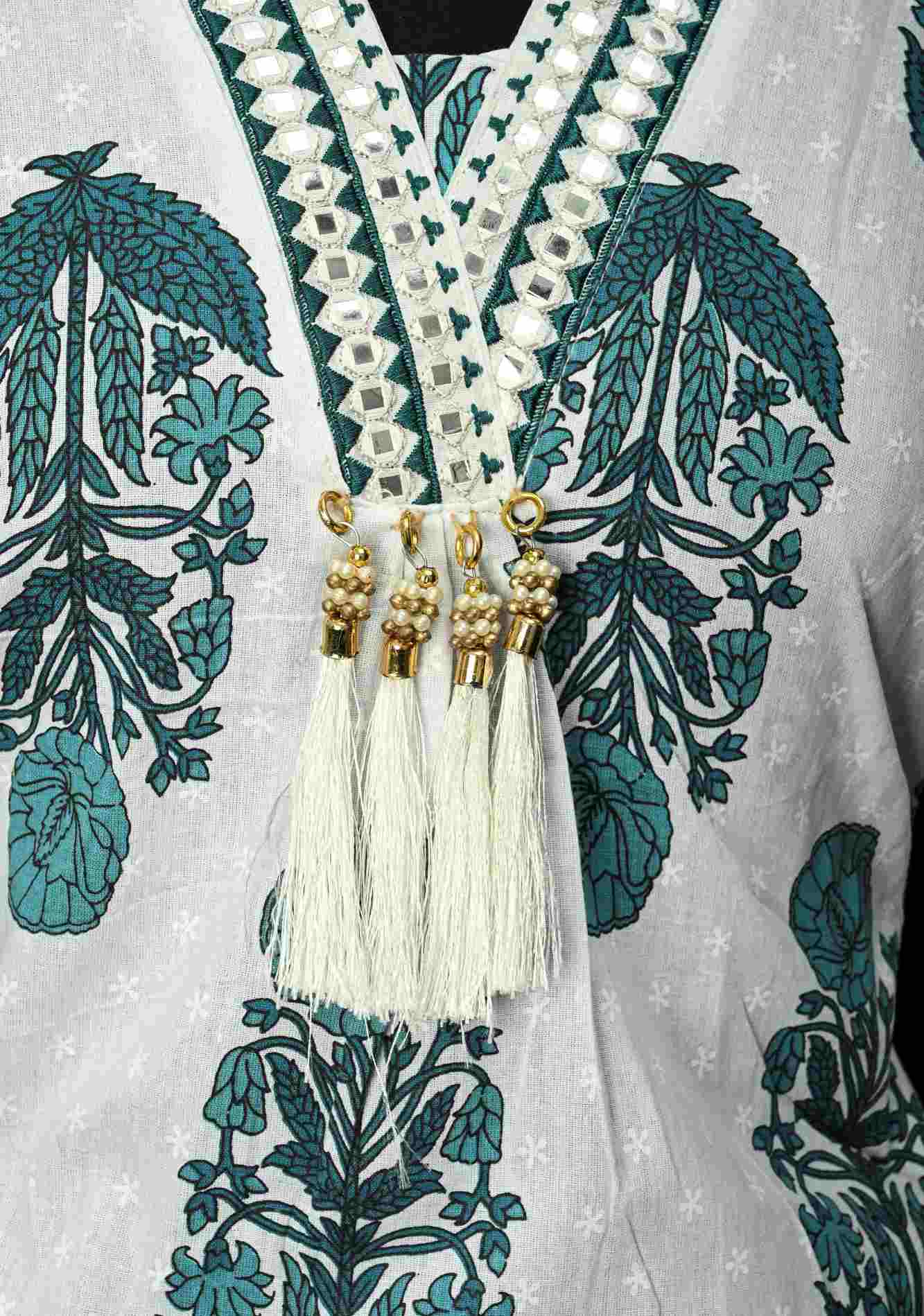 Blue A-Line Printed Cotton Kurti & Pant Set | Made to Order