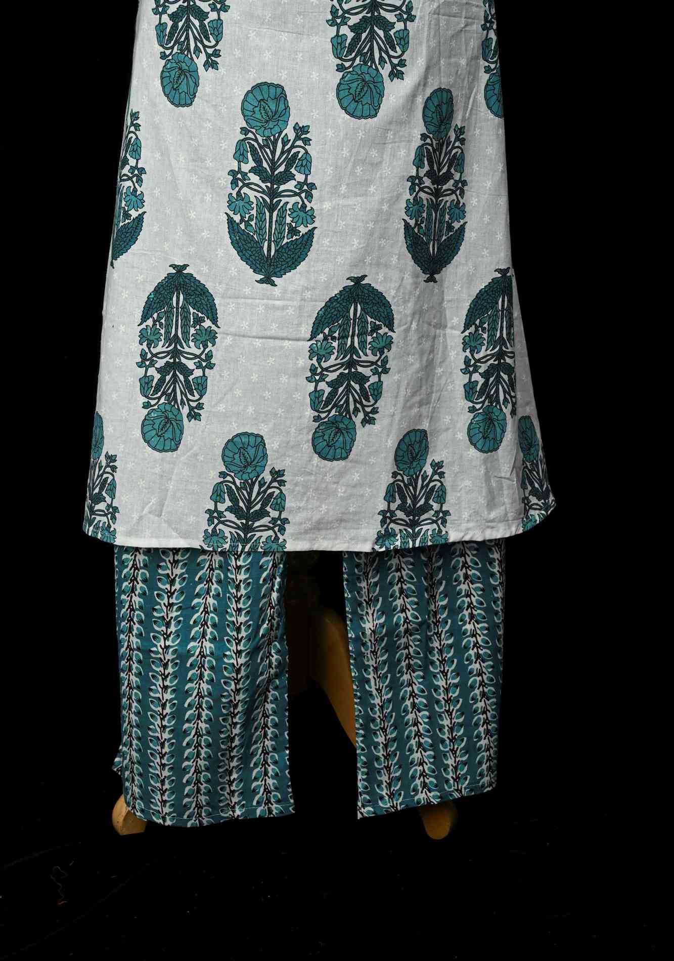 Blue A-Line Printed Cotton Kurti & Pant Set | Made to Order