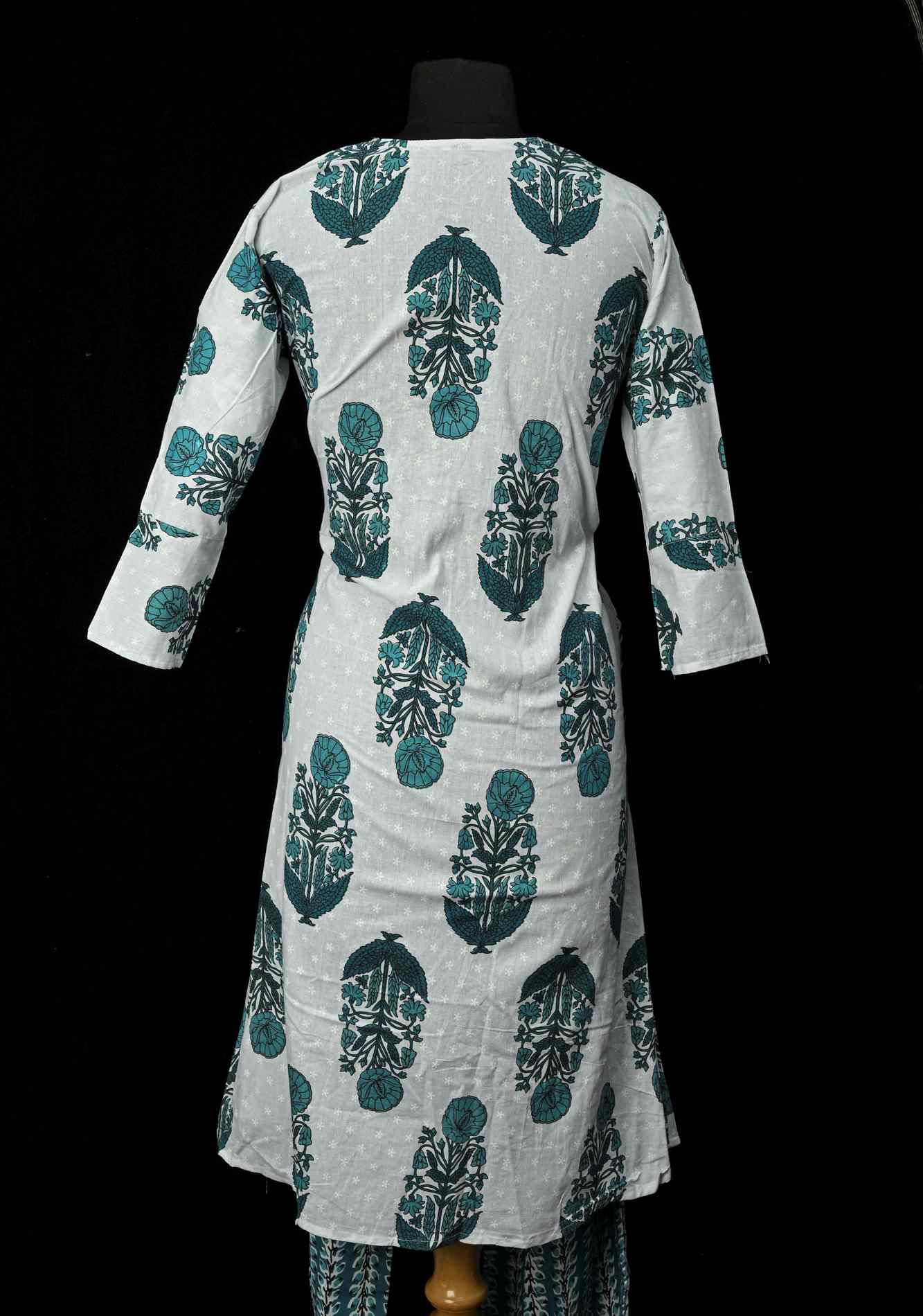 Blue A-Line Printed Cotton Kurti & Pant Set | Made to Order