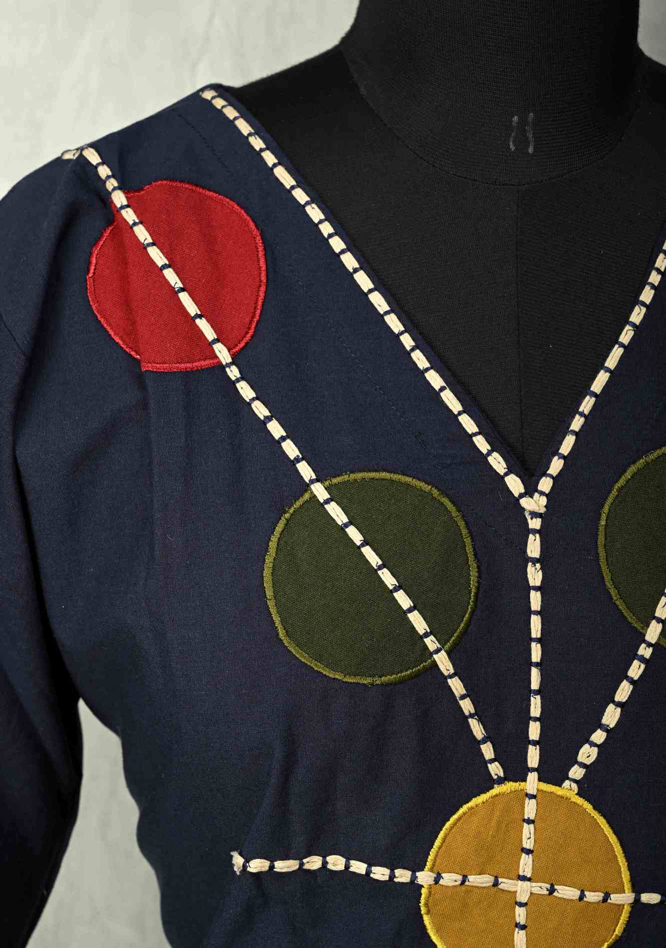 Navy Cotton Designer Patch Kurti Set – Hand Embroidered Details | Made to Order