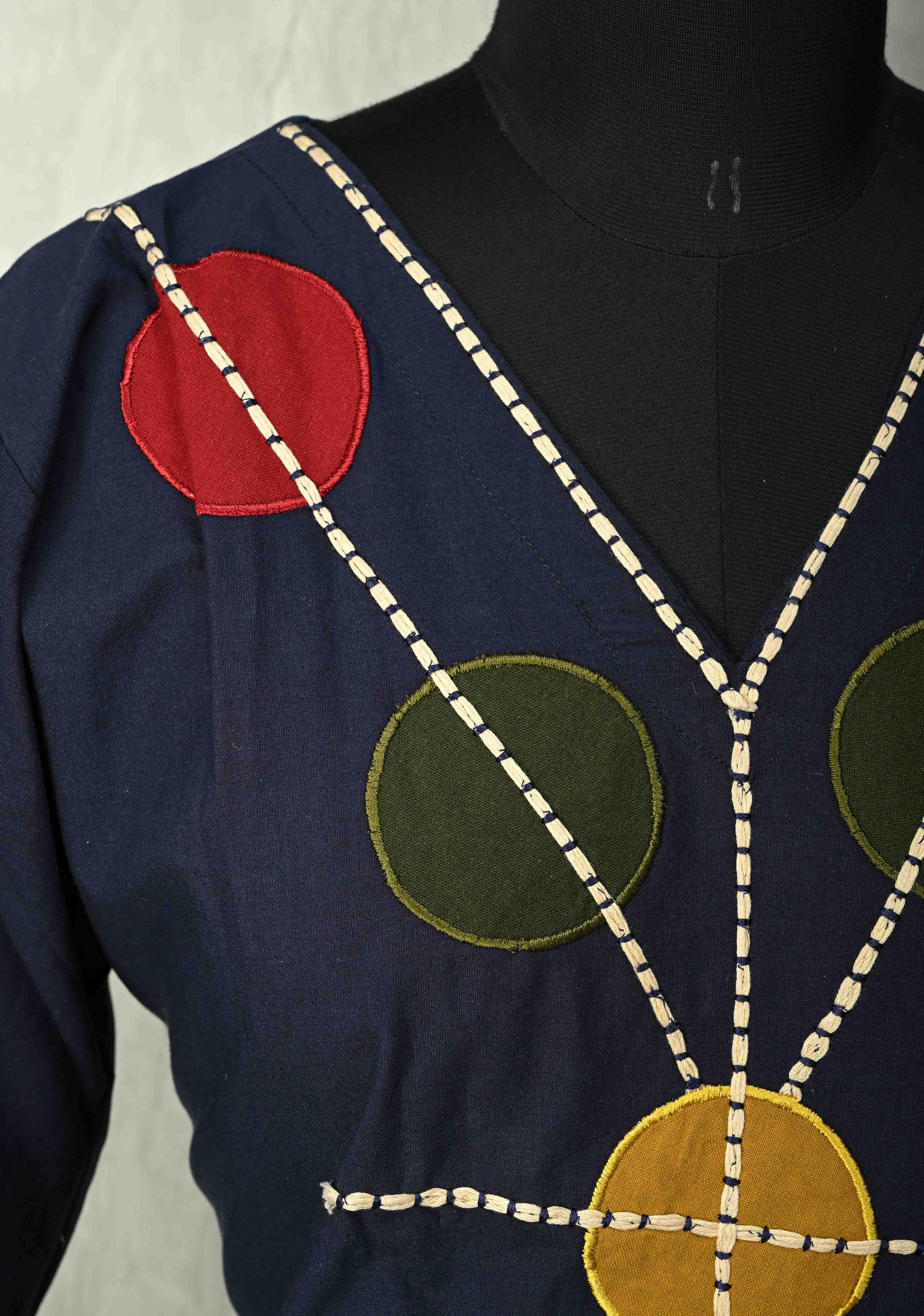 Navy Cotton Designer Patch Kurti Set – Hand Embroidered Details | Made to Order | SHOBITAM