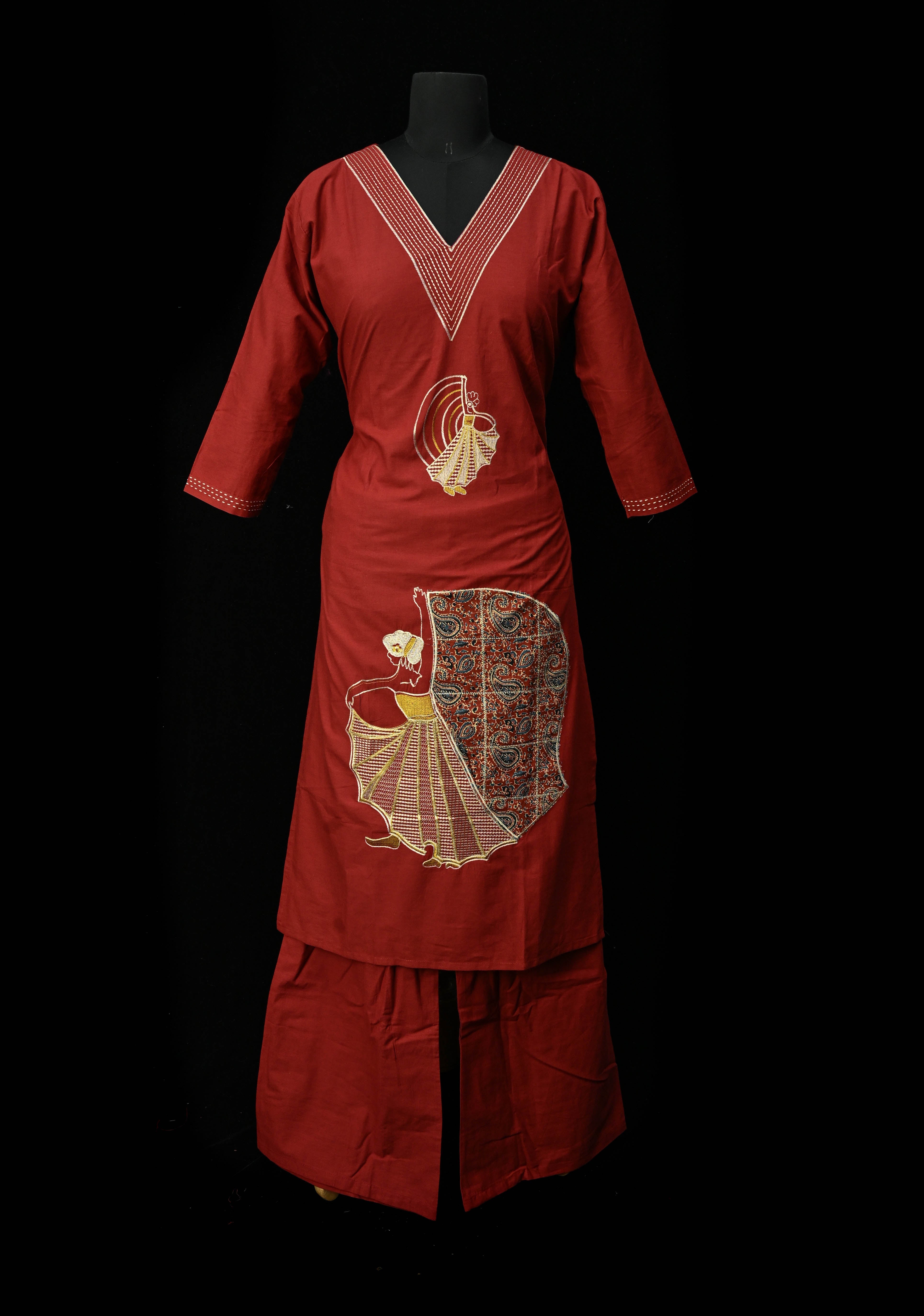 Maroon Cotton Dola Daman Ethnic Coord Set | Made to Order | SHOBITAM