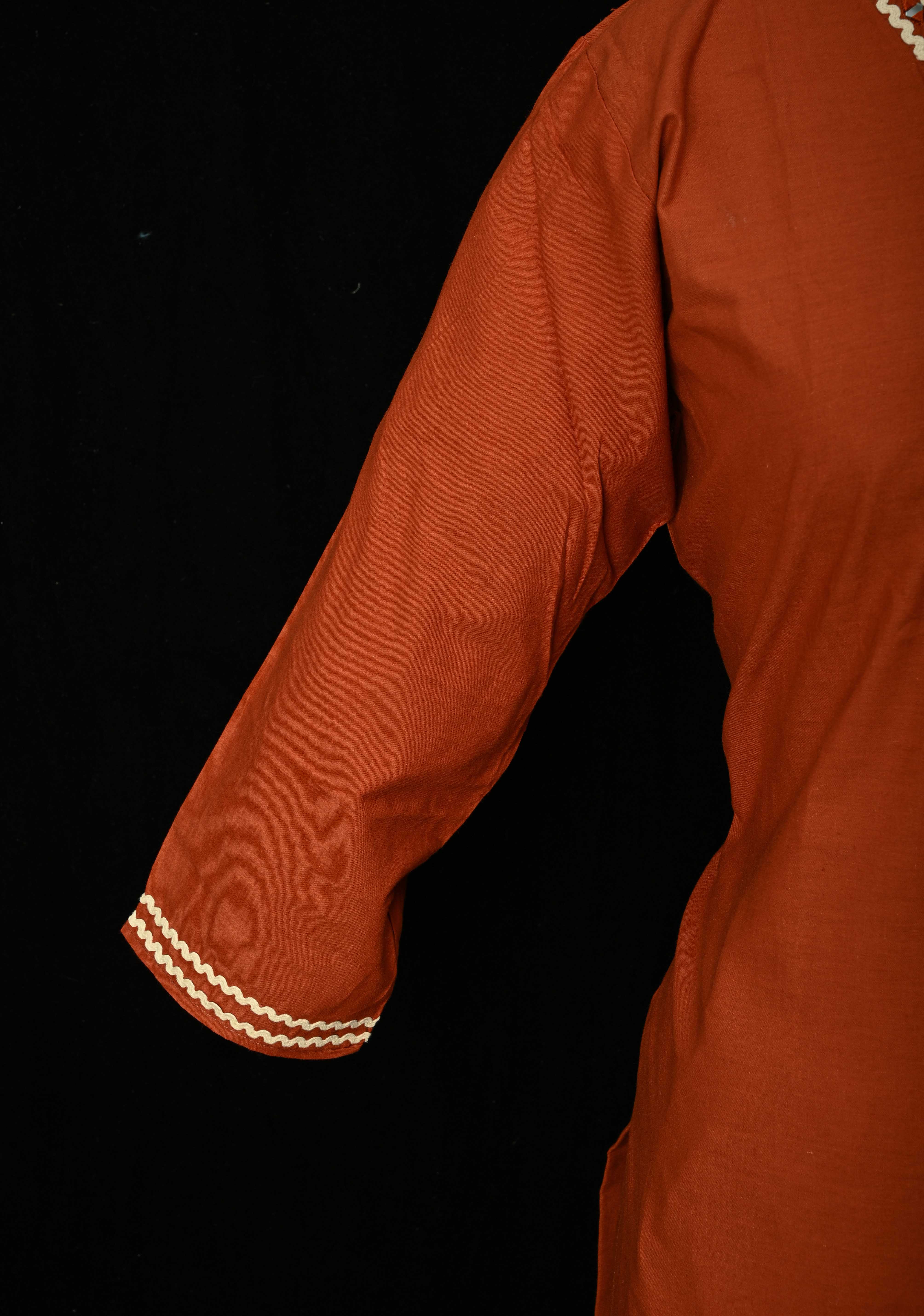 Rust Cotton Applique Daman Kurti 2 piece Set | Made to Order | SHOBITAM