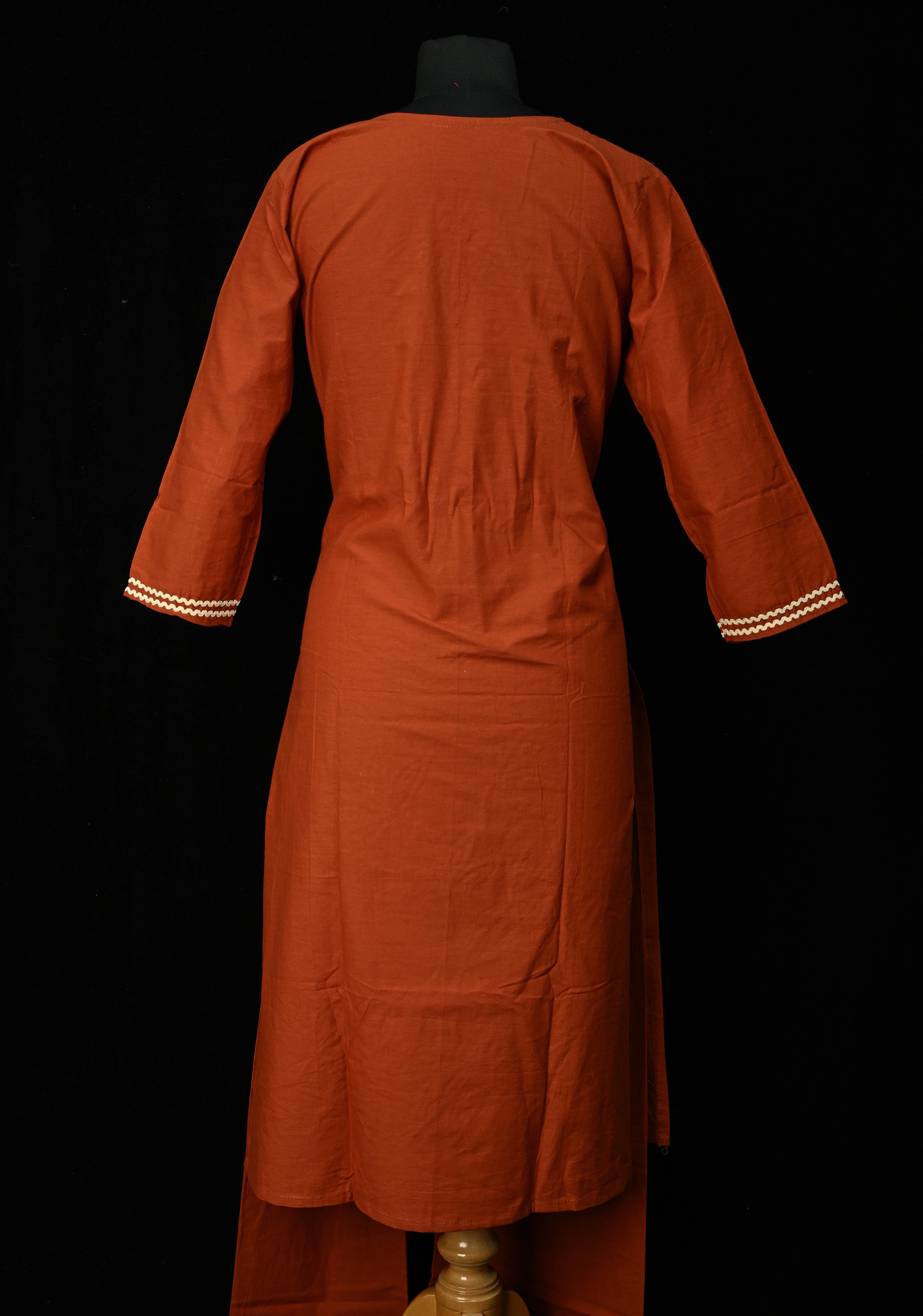 Rust Cotton Applique Daman Kurti 2 piece Set | Made to Order | SHOBITAM