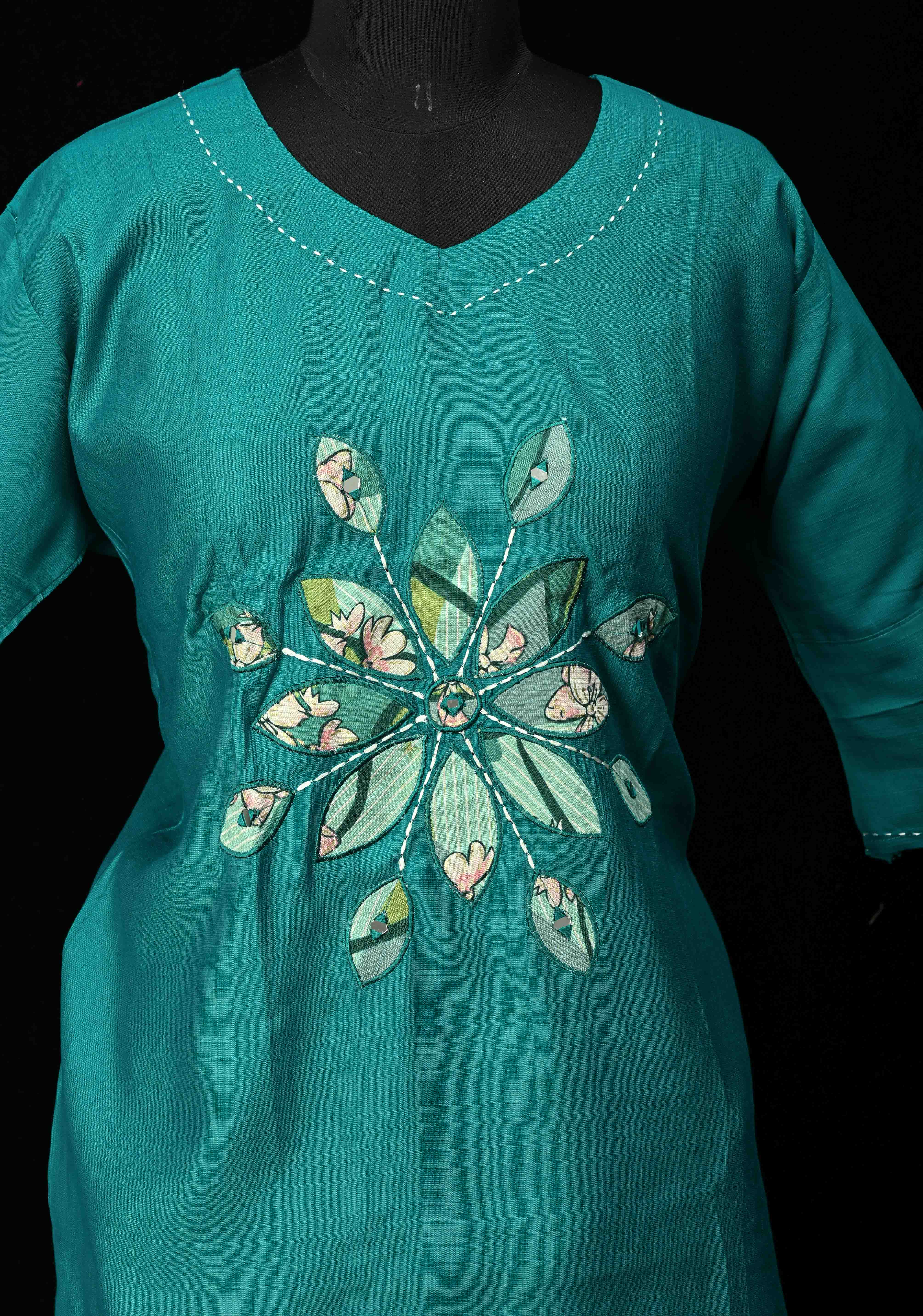 Teal Blue Vartican Cotton Coord Set | Made to Order | SHOBITAM