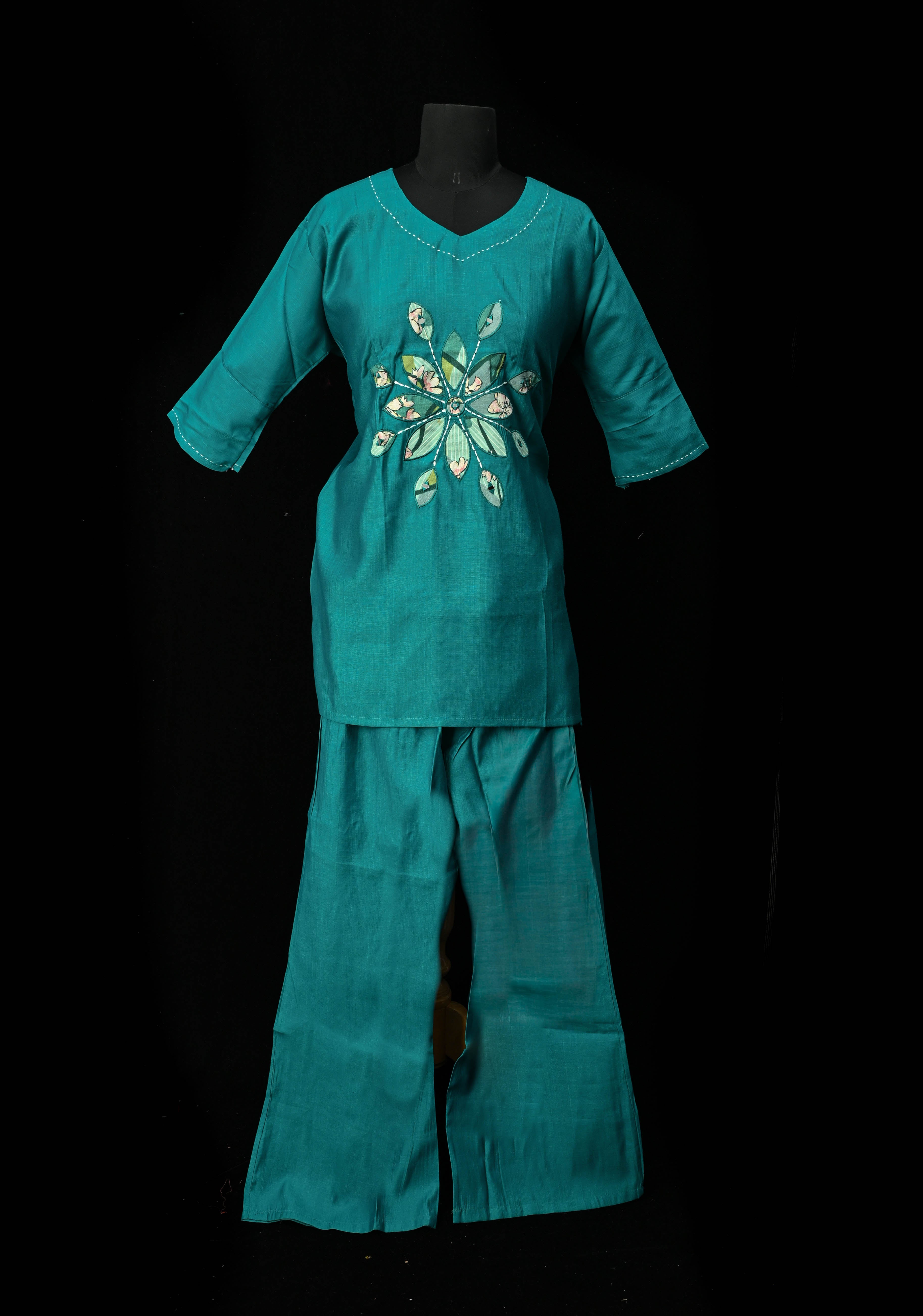 Teal Blue Vartican Cotton Coord Set | Made to Order | SHOBITAM
