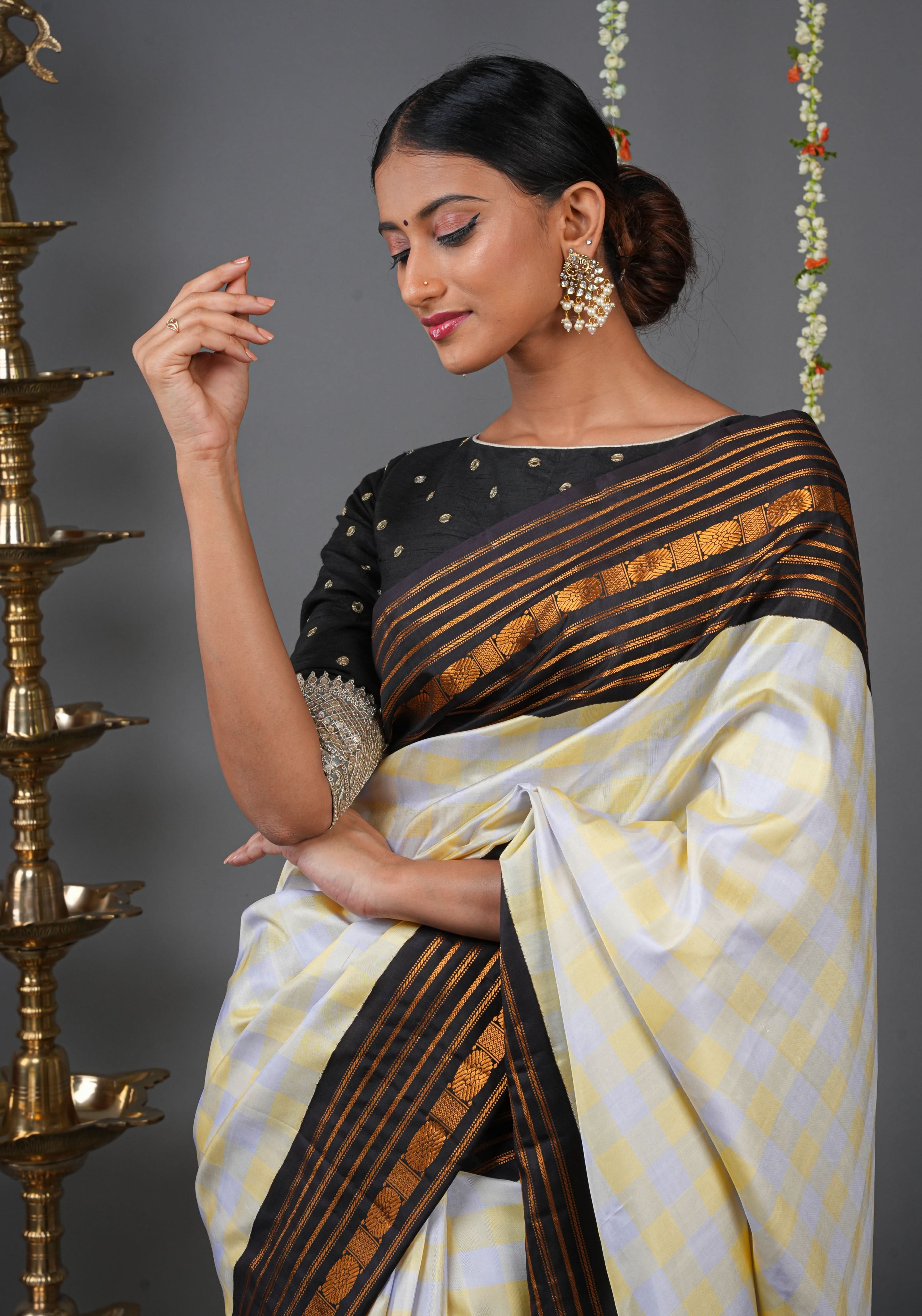 Black Pure raw silk blouse with mirror work,backless  design with gotta trim. Made to Order | Shobitam