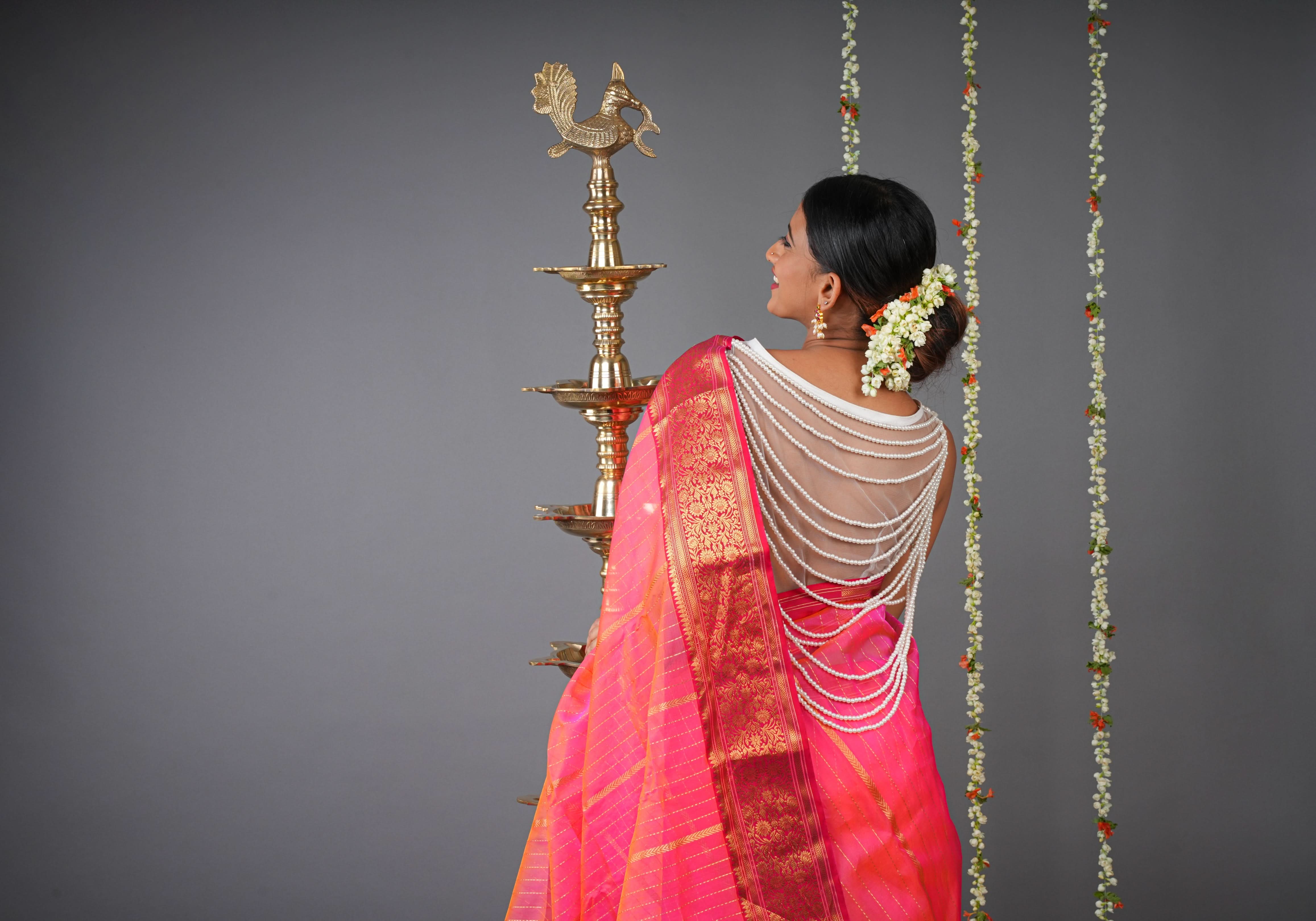 Moti jadau Blouse with Multiple moti strands in back, Made to Order | Shobitam