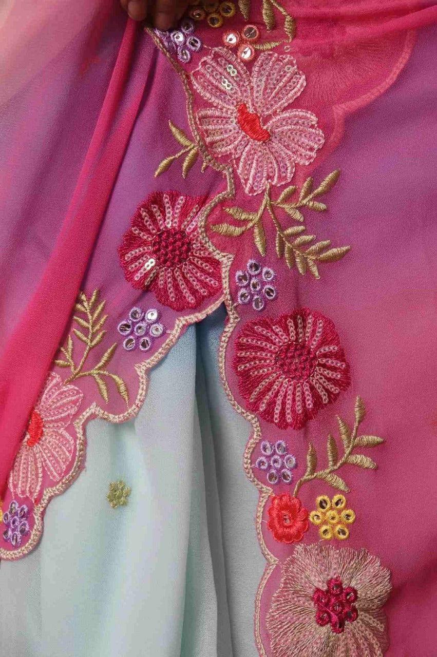 Beautiful Floral Embroidered Border And Overall Multi Color With Sequin Ready To Wear Saree