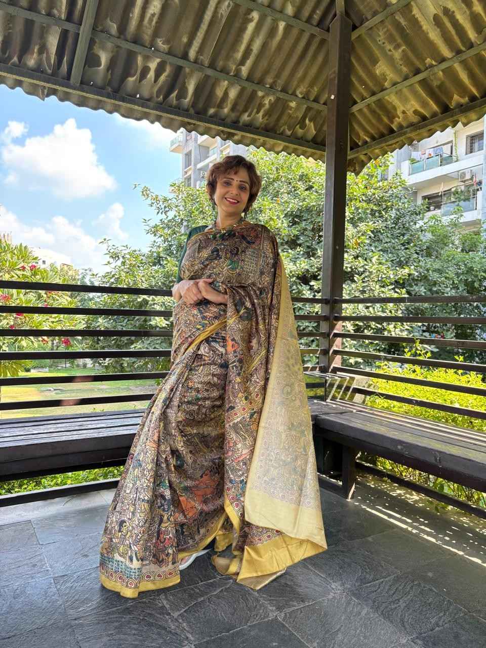 Ramji  Madhubani Printed Ready to Wear Saree