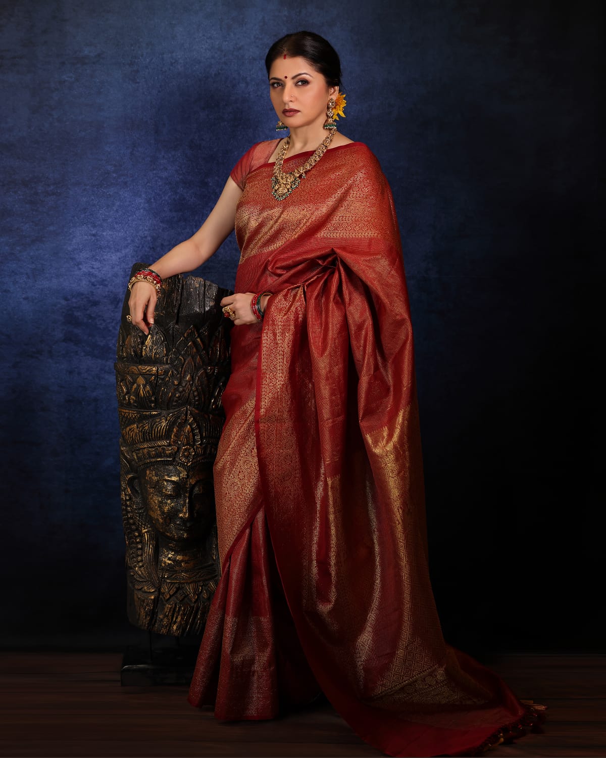 Stunning Brick Red Gadwal Silk Saree with Podi-Kattam Zari Checks and Wide Zari Border | SILK MARK CERTIFIED | SHOBITAM