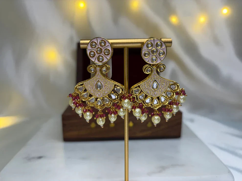 Pankhuri Pink Kundan Earrings | Shobitam