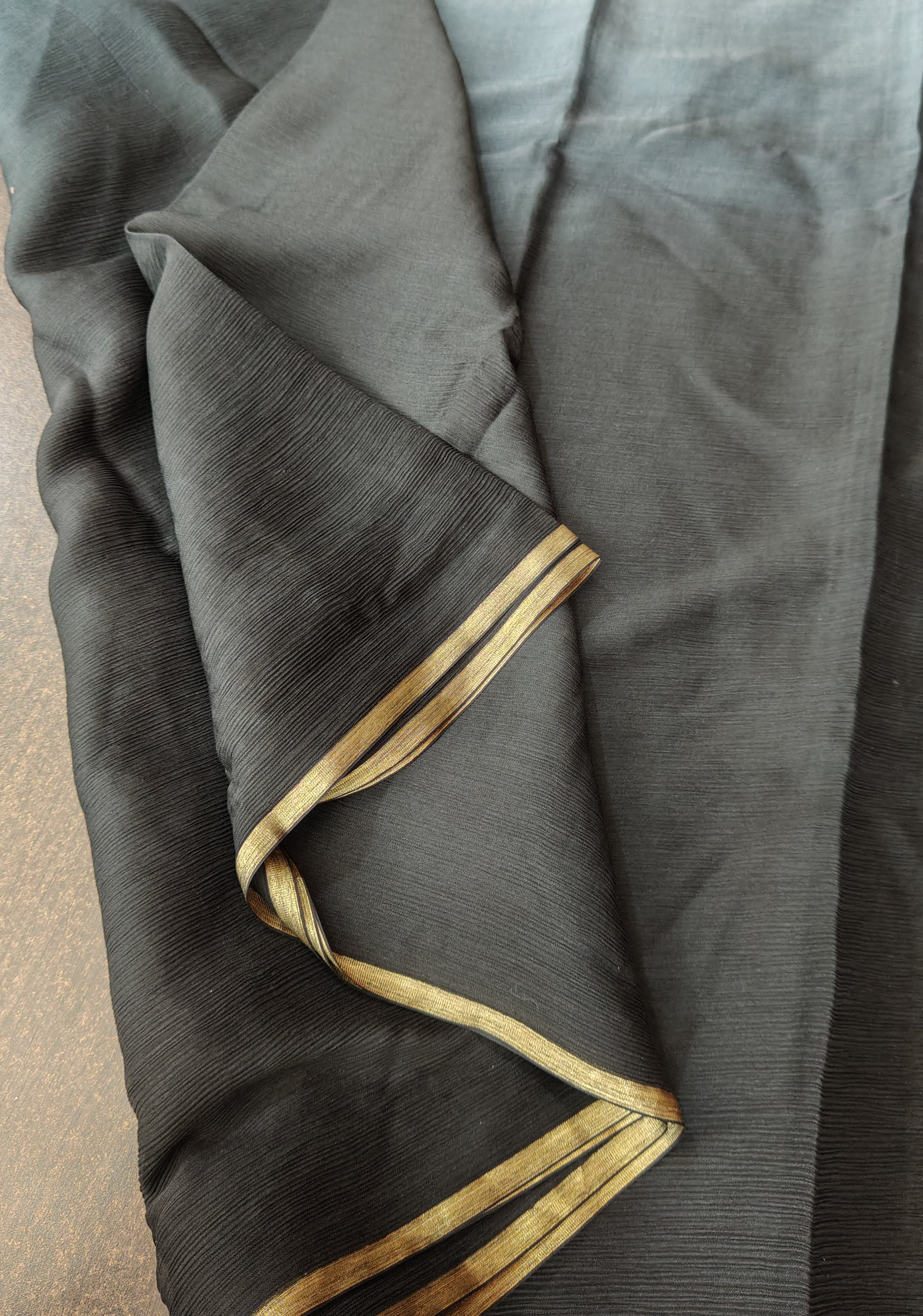 Bollywood style ombre pure chiffon Saree in Black and Grey, No Blouse Piece | Shobitam