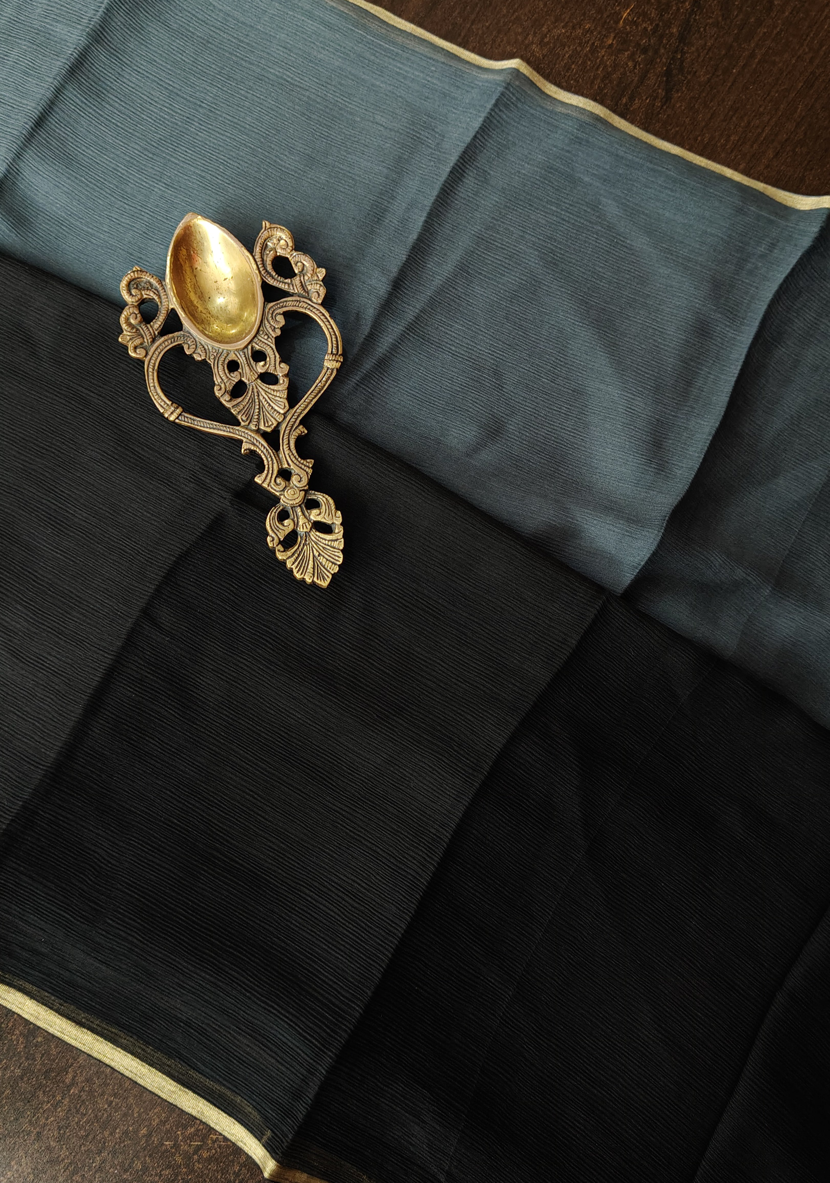 Bollywood style ombre pure chiffon Saree in Black and Grey, No Blouse Piece | Shobitam