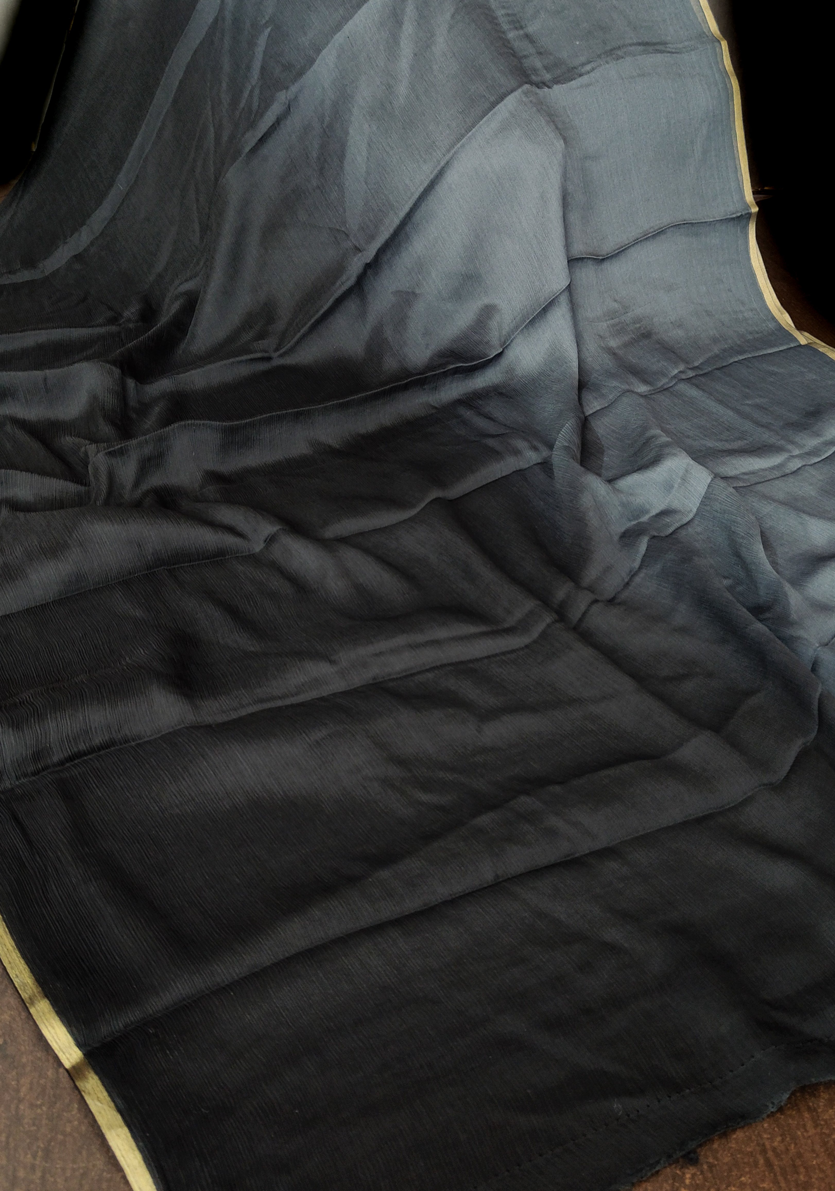 Bollywood style ombre pure chiffon Saree in Black and Grey, No Blouse Piece | Shobitam