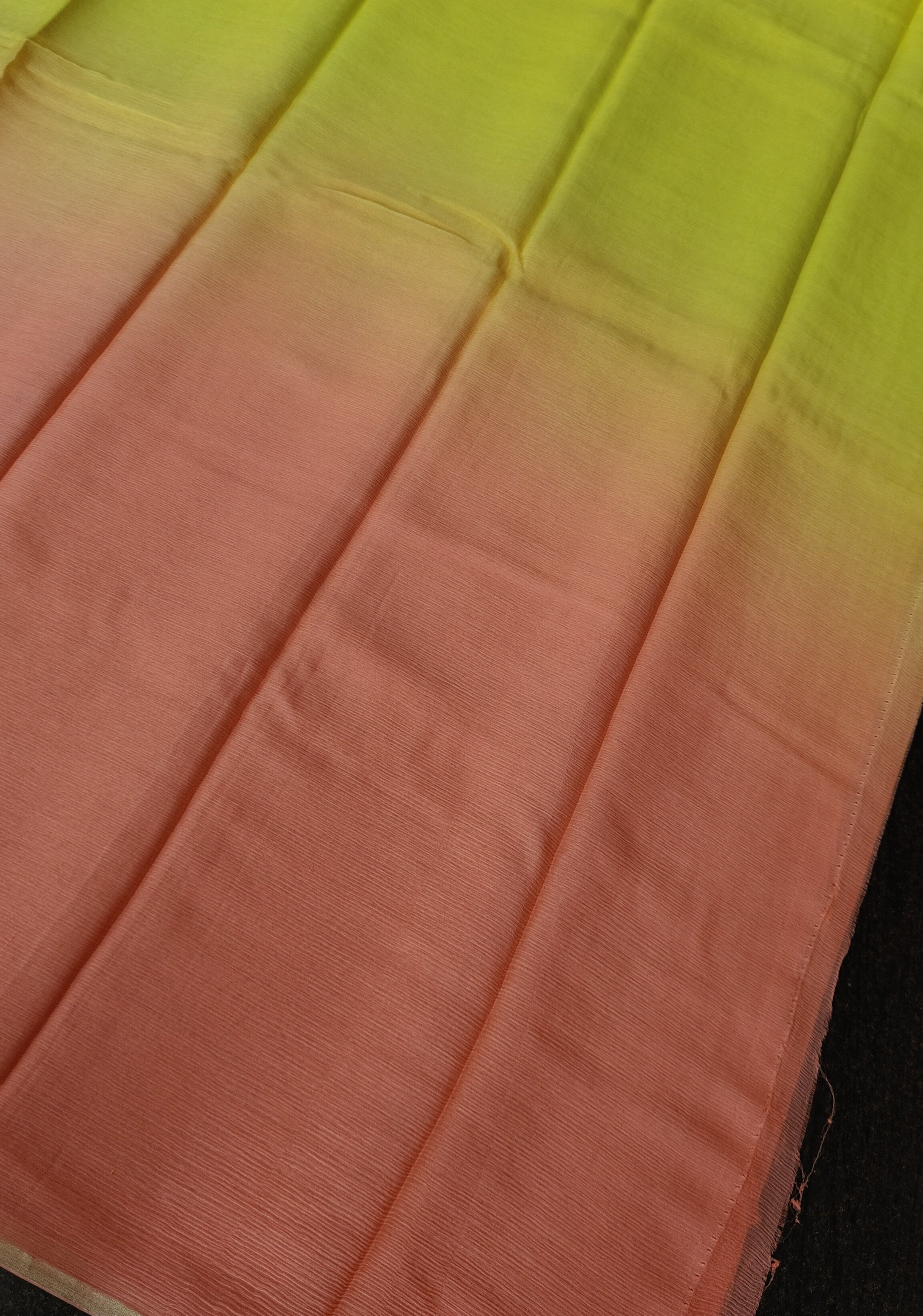 Bollywood style ombre pure chiffon Saree in Coral Pink and Yellow, No Blouse Piece | Shobitam