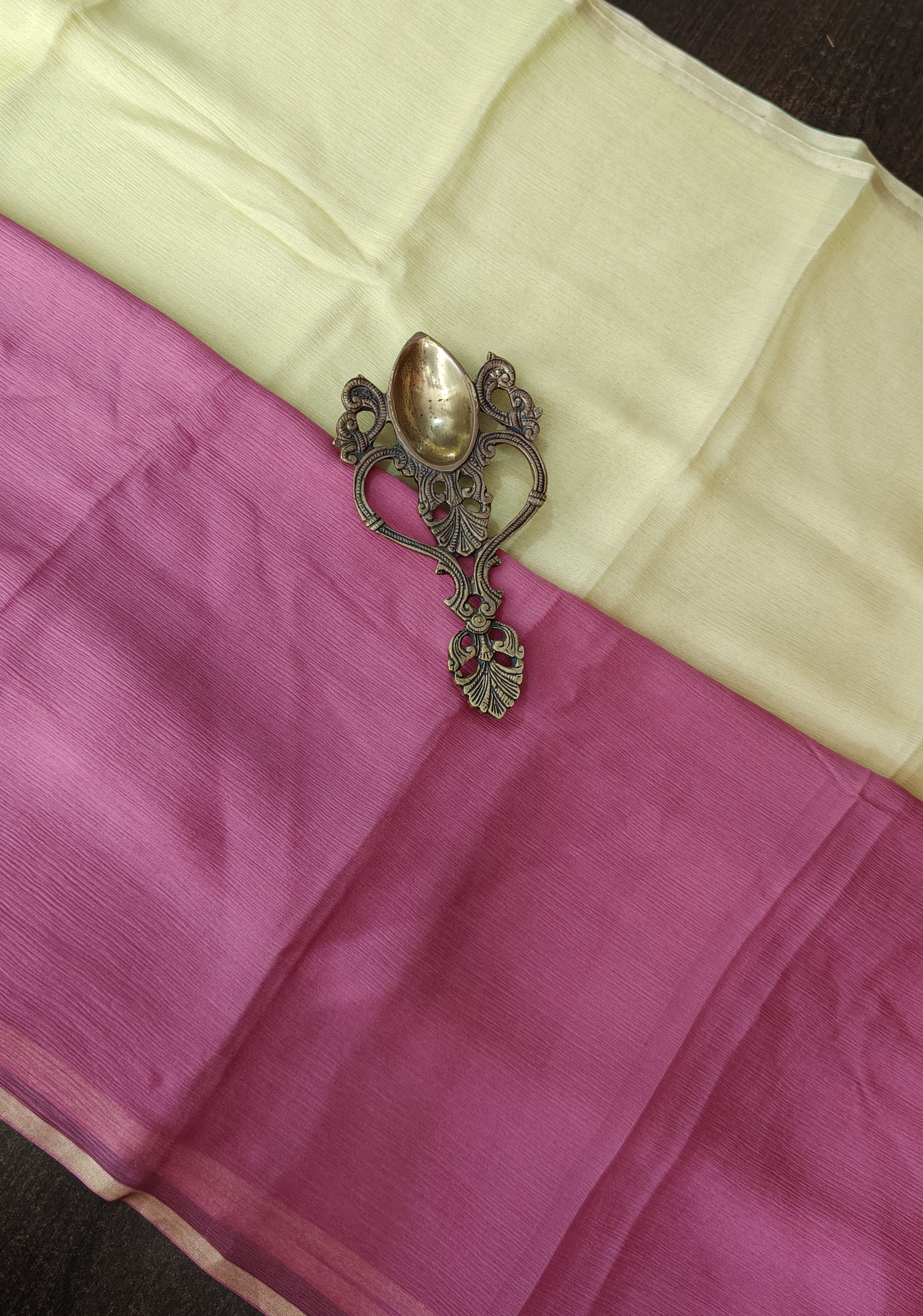 Bollywood style ombre pure chiffon Saree in Butter Yellow and Strawberry Pink, No Blouse Piece | Shobitam