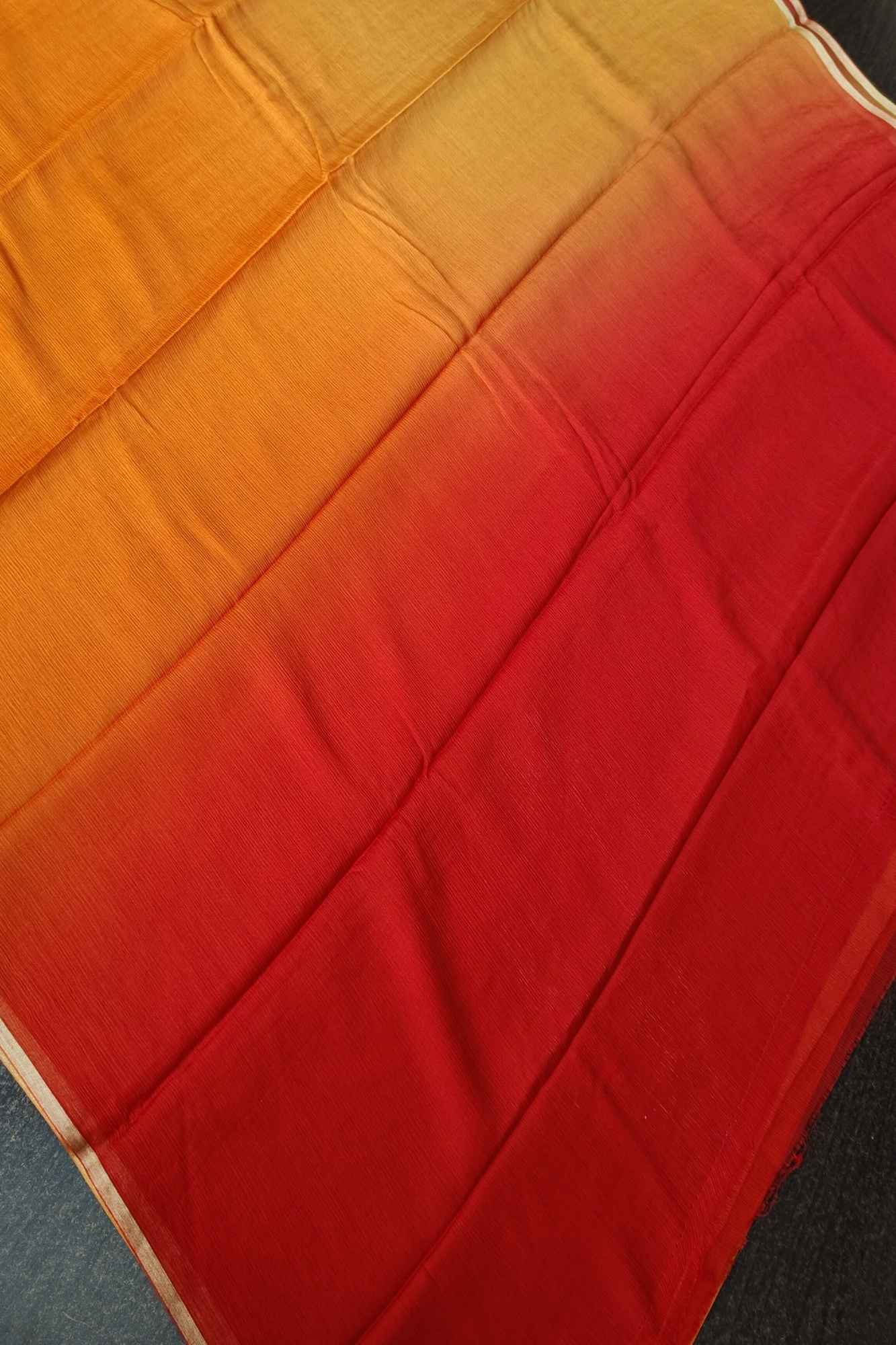 Ready To Wear Bollywood style ombre pure chiffon Saree in Orange and Ochre, No Blouse Piece