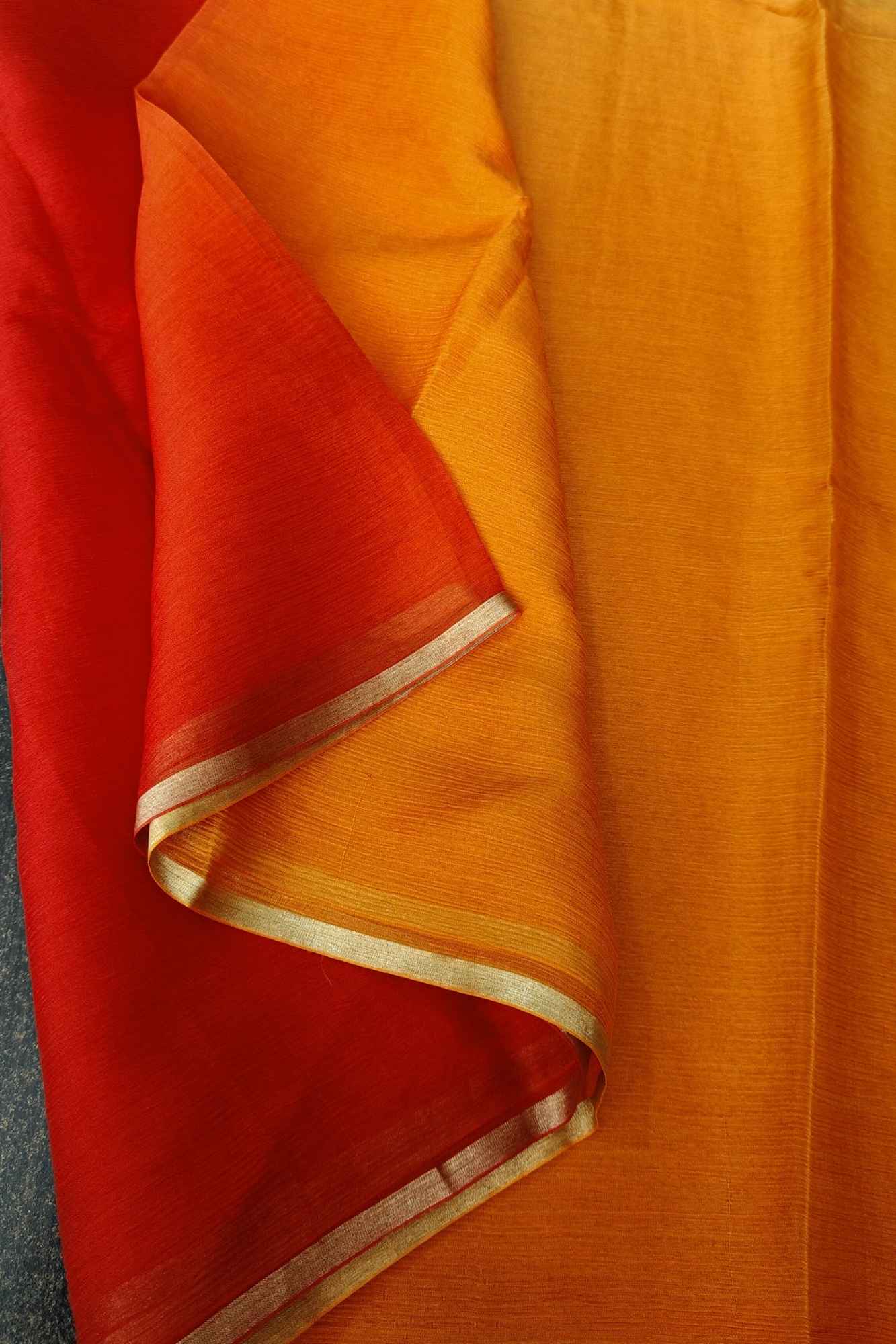 Ready To Wear Bollywood style ombre pure chiffon Saree in Orange and Ochre, No Blouse Piece