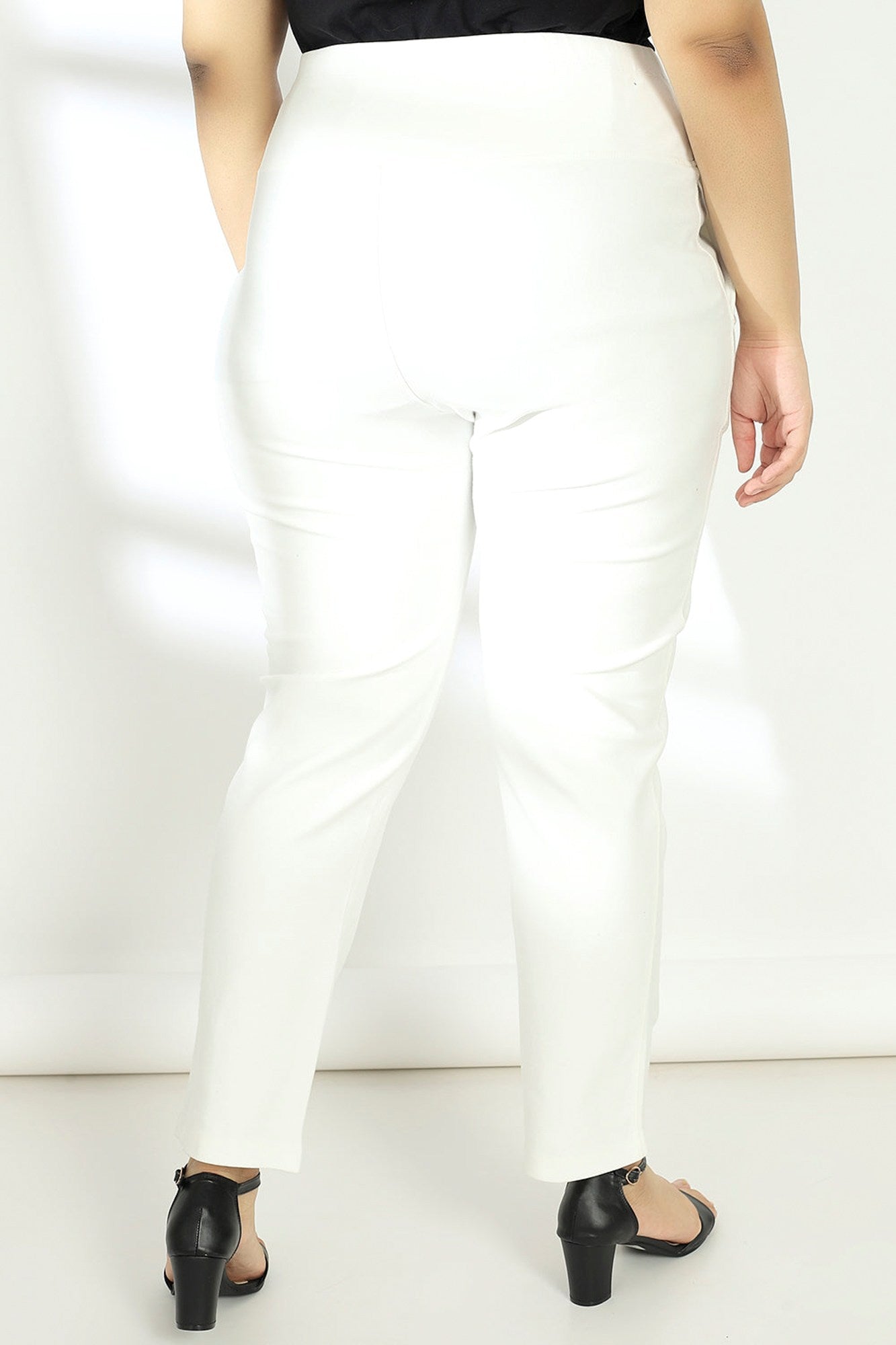 Plus Size White Tummy Shaper Straight Fit Pants for Women, No See Through | Made to Order
