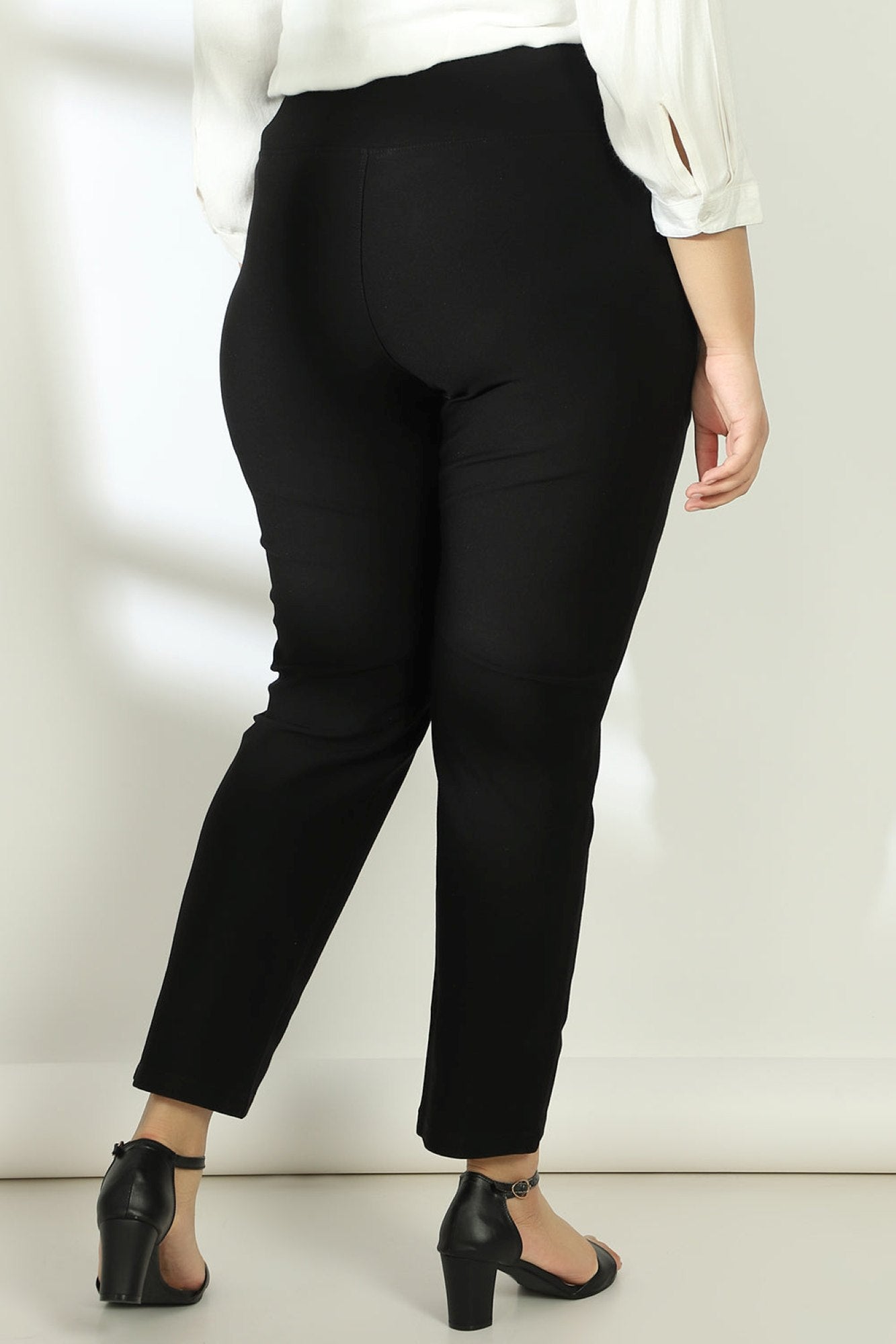 Plus Size Black Tummy Shaper Straight Fit Pants | Made to Order