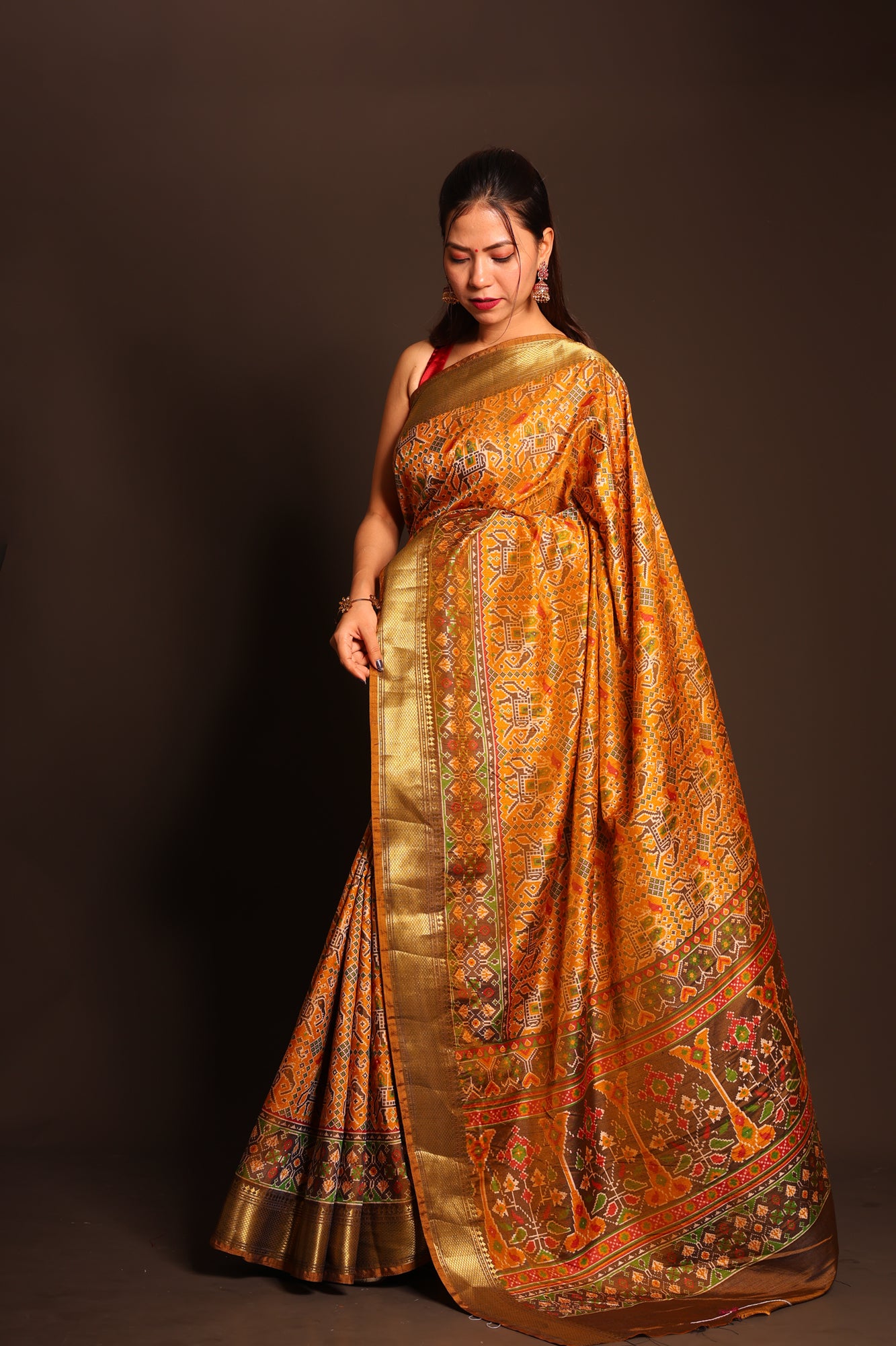 Royal Ajrakh-Inspired Zari Woven Silk  Ready To Wear Saree