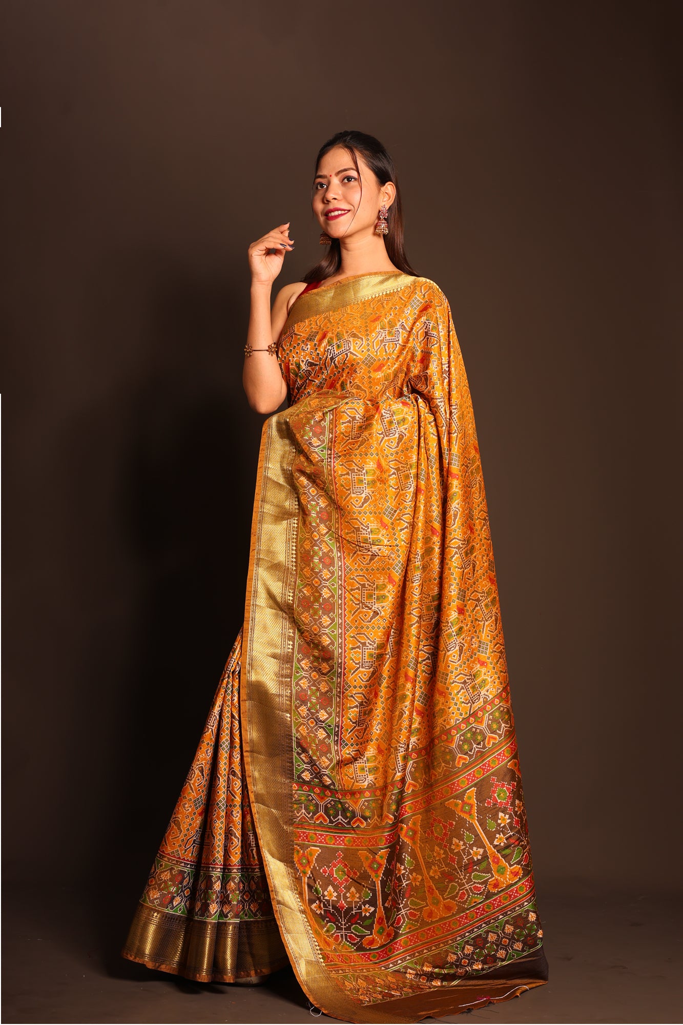 Royal Ajrakh-Inspired Zari Woven Silk  Ready To Wear Saree