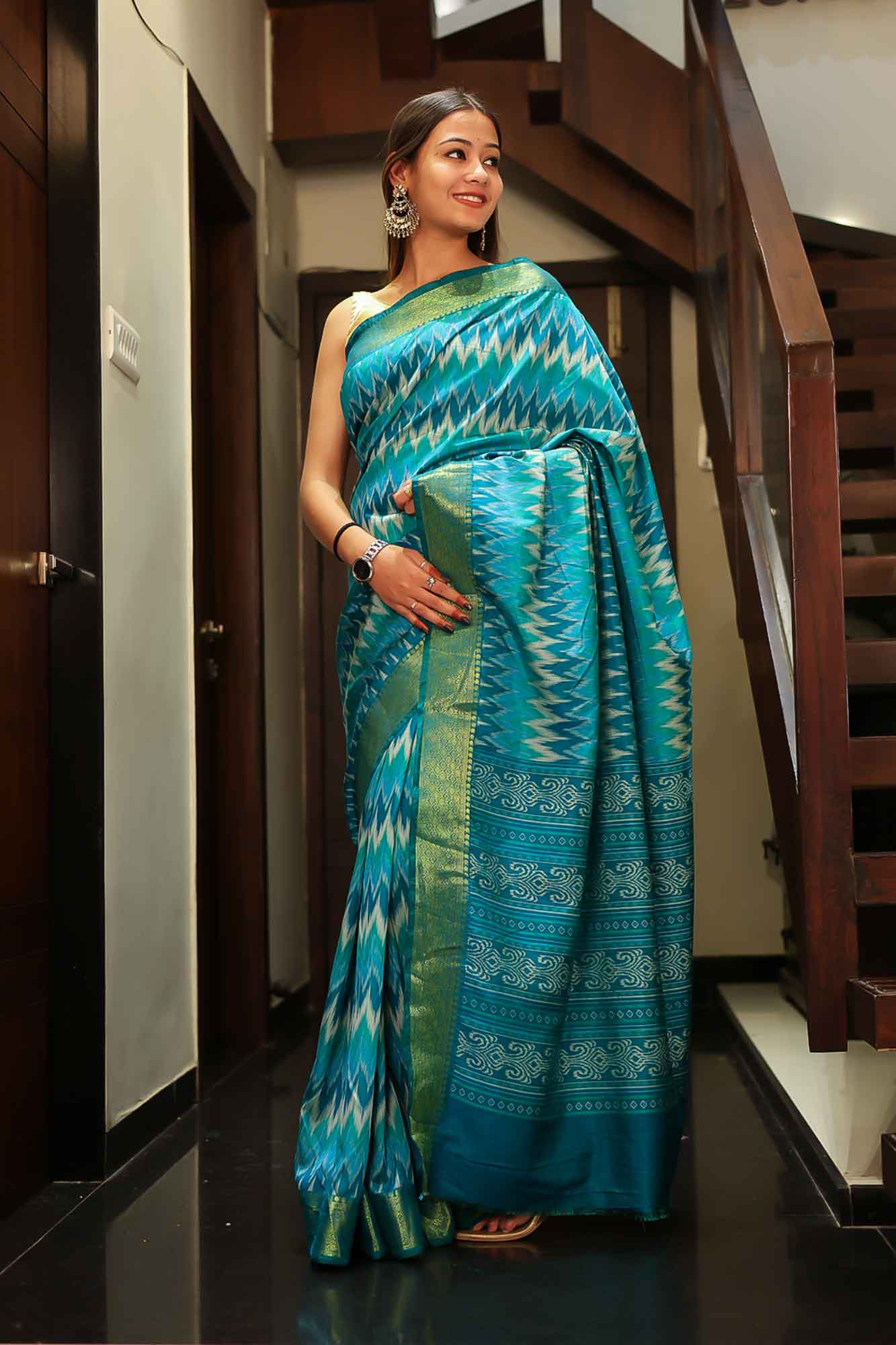 Ready to wear Ikkat predraped Wrap in 1 minute Saree