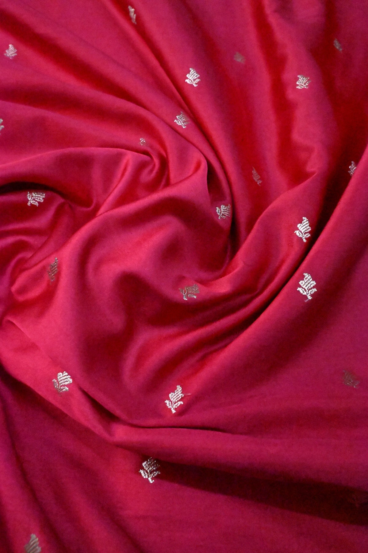Rani Pink Banarasi Semi Mashru Silk Saree with Floral Zari Buttis and Zari Border | SHOBITAM