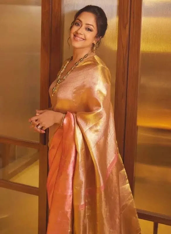 Jyothika Inspired Premium Tissue Silk  With Soild Zari Border Wrap in 1 Minute Saree.