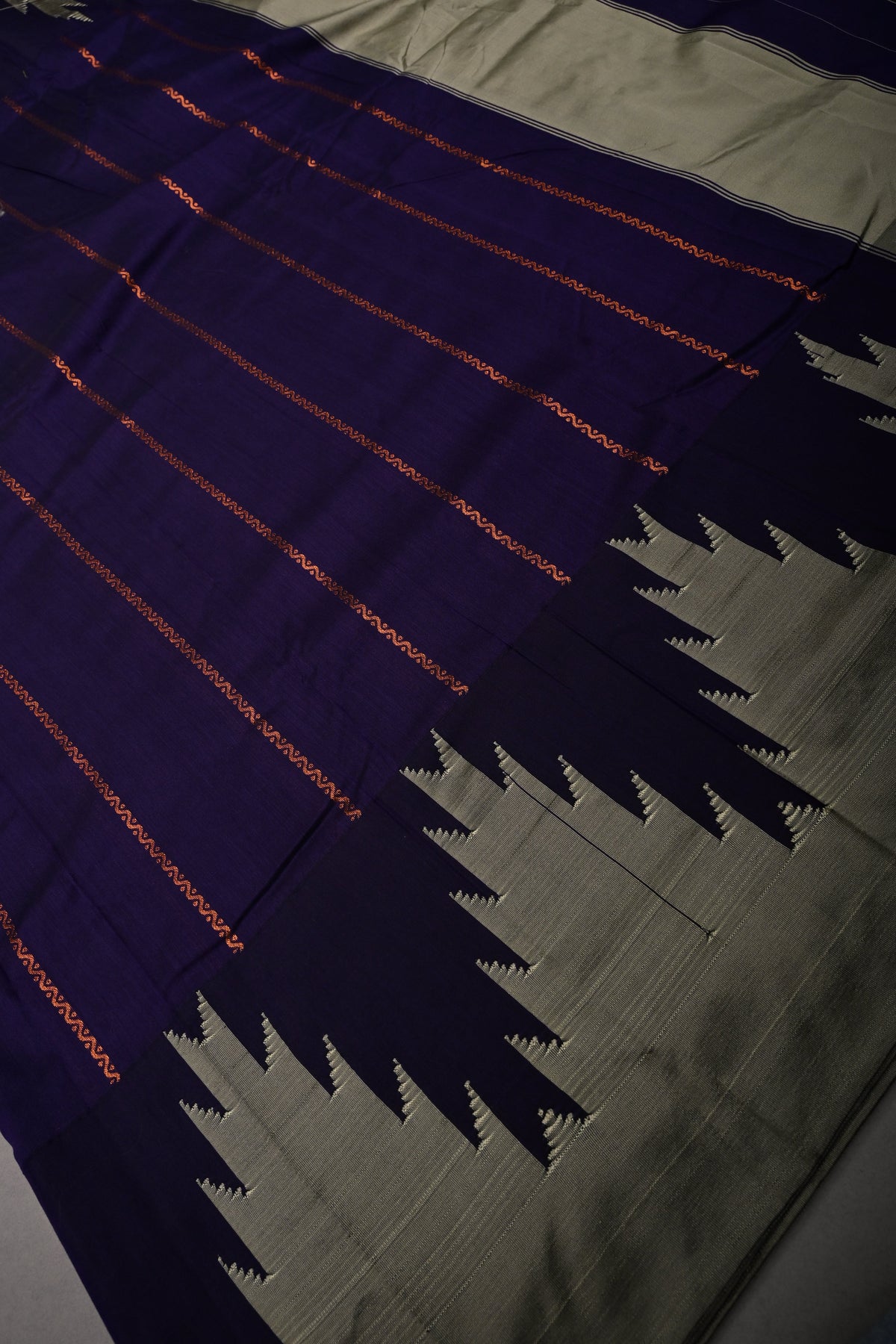 Royal Purple Ilkal Weave Art Silk Bagalkote Saree with Zari Veldhari  Horizontal Stripes and Contrast Temple Border | SHOBITAM