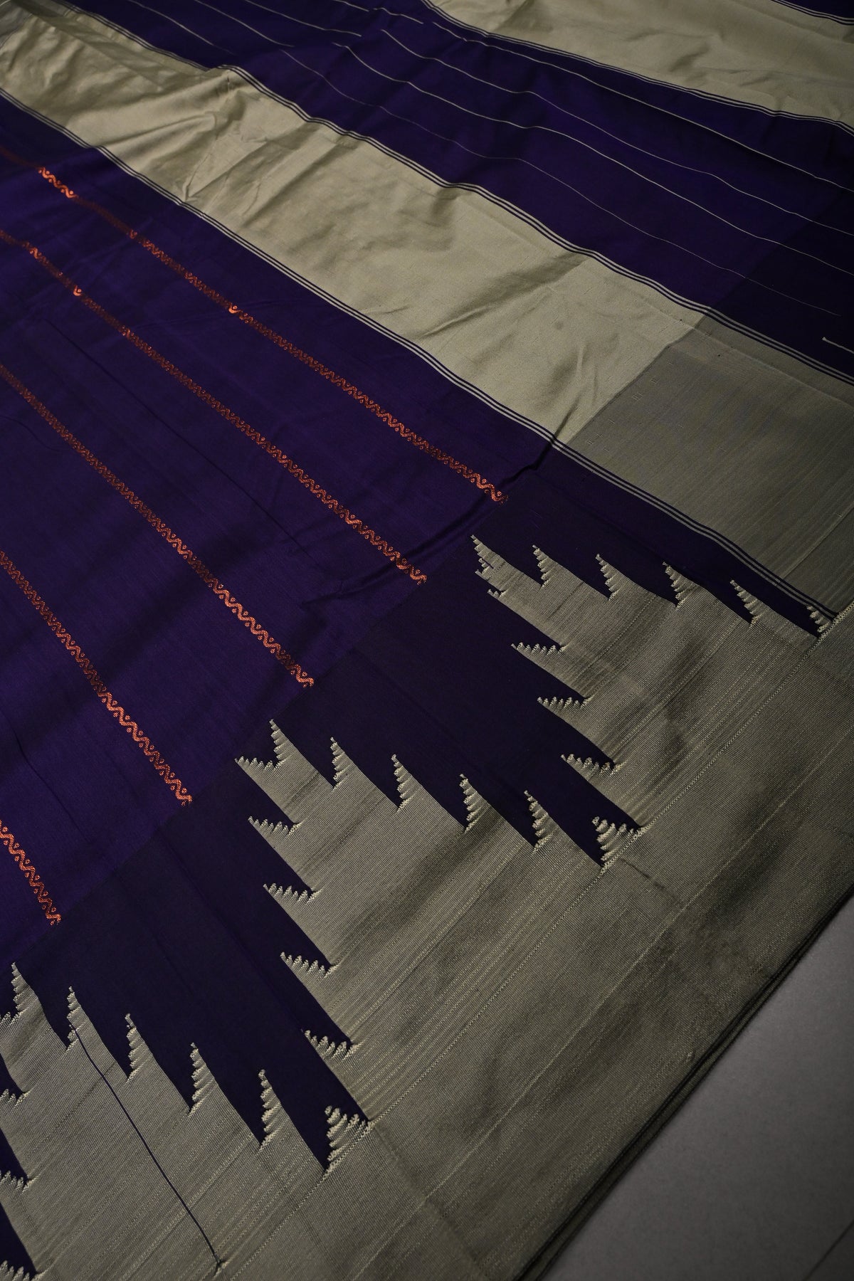 Royal Purple Ilkal Weave Art Silk Bagalkote Saree with Zari Veldhari  Horizontal Stripes and Contrast Temple Border | SHOBITAM