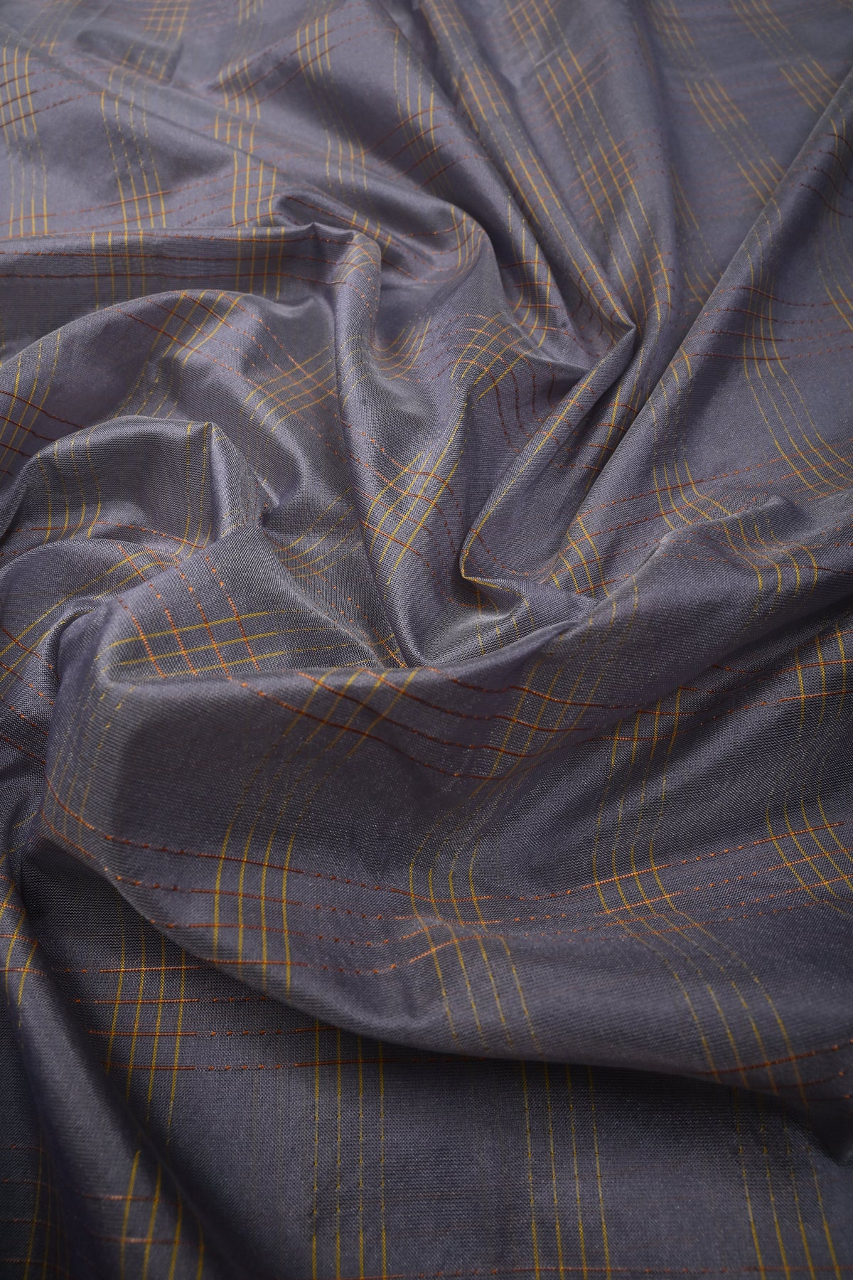 Gray Ilkal Weave Silk Cotton Bagalkote Saree with Zari Checks and Contrast Zari Border | SHOBITAM