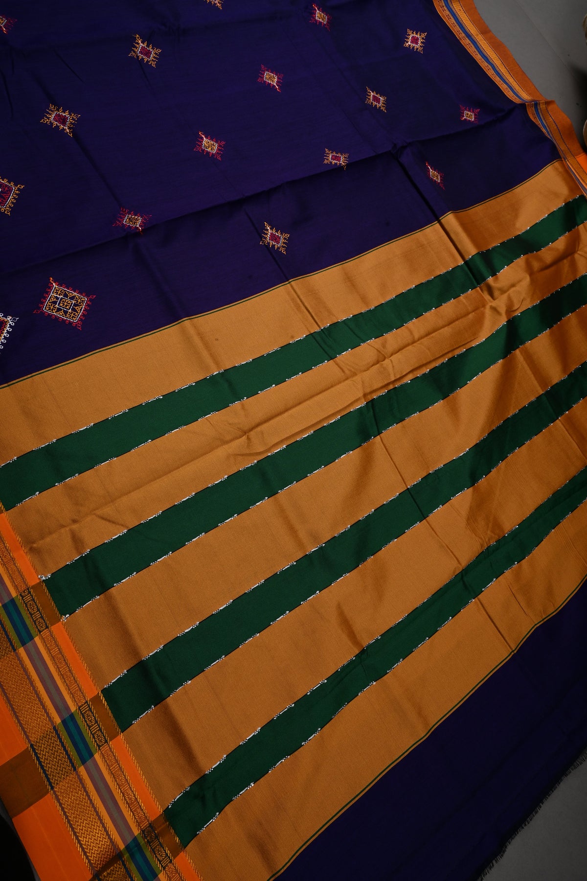 Ink Purple Ilkal Art Silk Saree with Kasuti Style Machine Embroidery and Contrast Zari Border | SHOBITAM