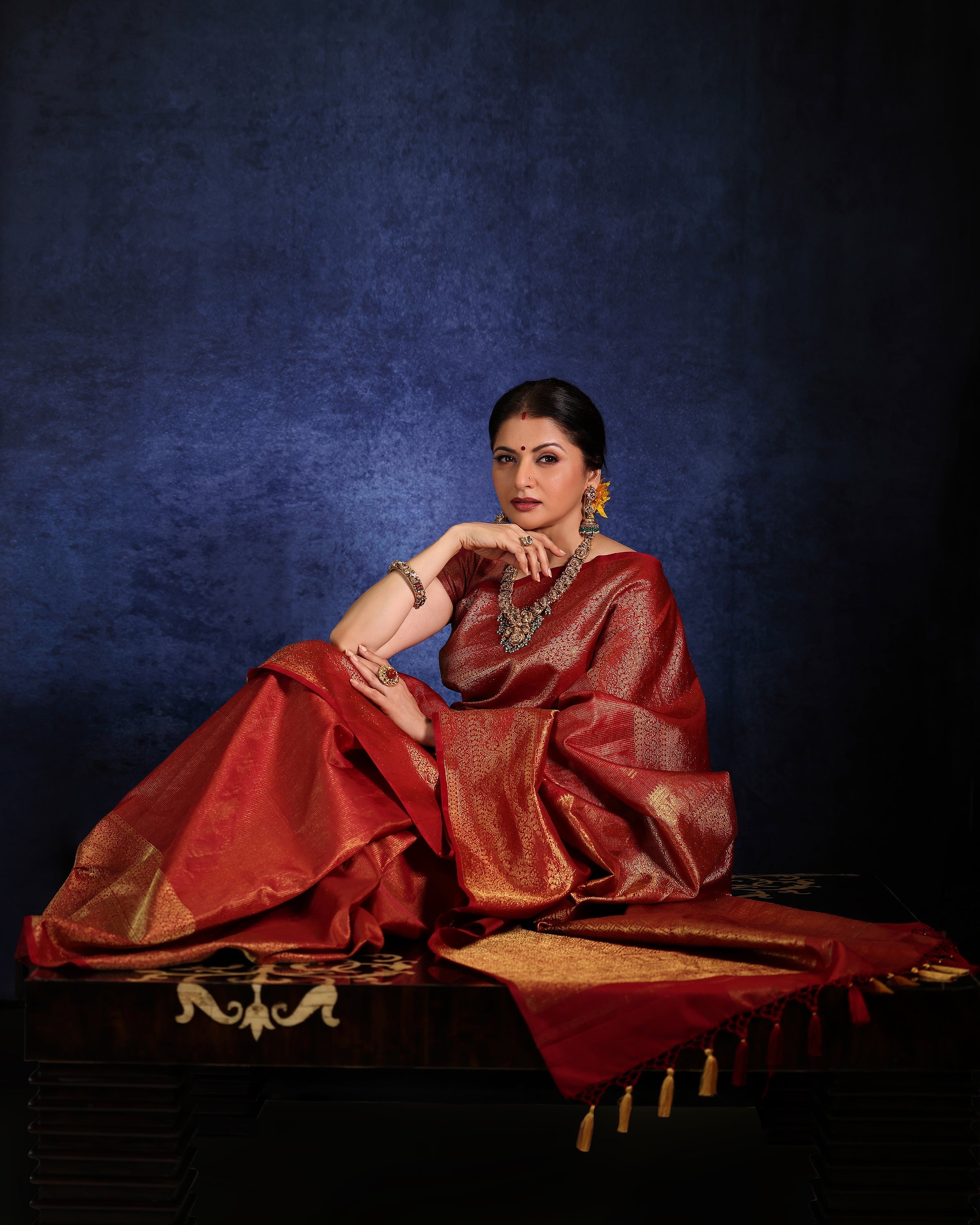 Stunning Brick Red Gadwal Silk Saree with Podi-Kattam Zari Checks and Wide Zari Border | SILK MARK CERTIFIED | SHOBITAM