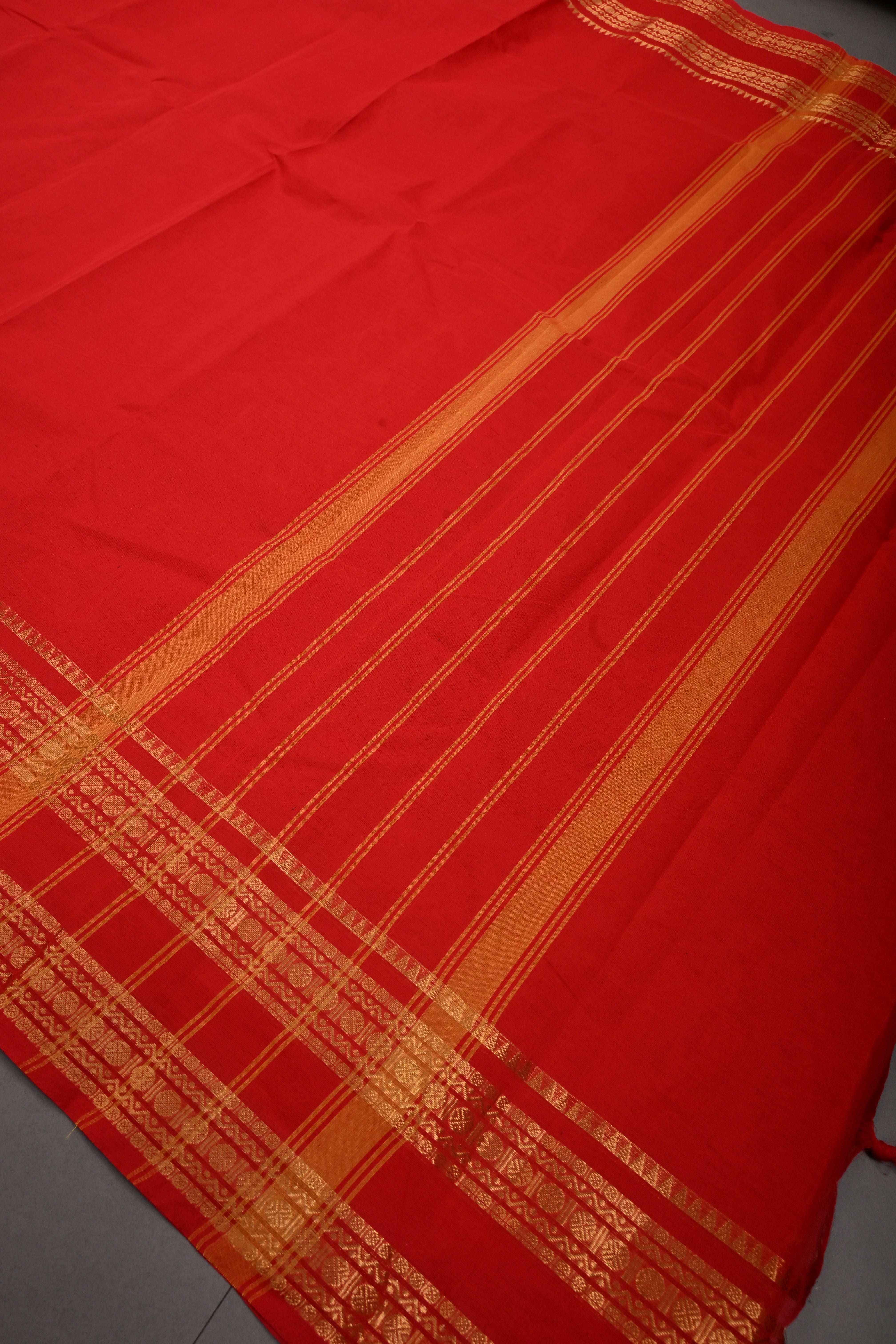 Dark Red Kanchi Cotton Saree with Thread Buttas and Zari Borders | SHOBITAM