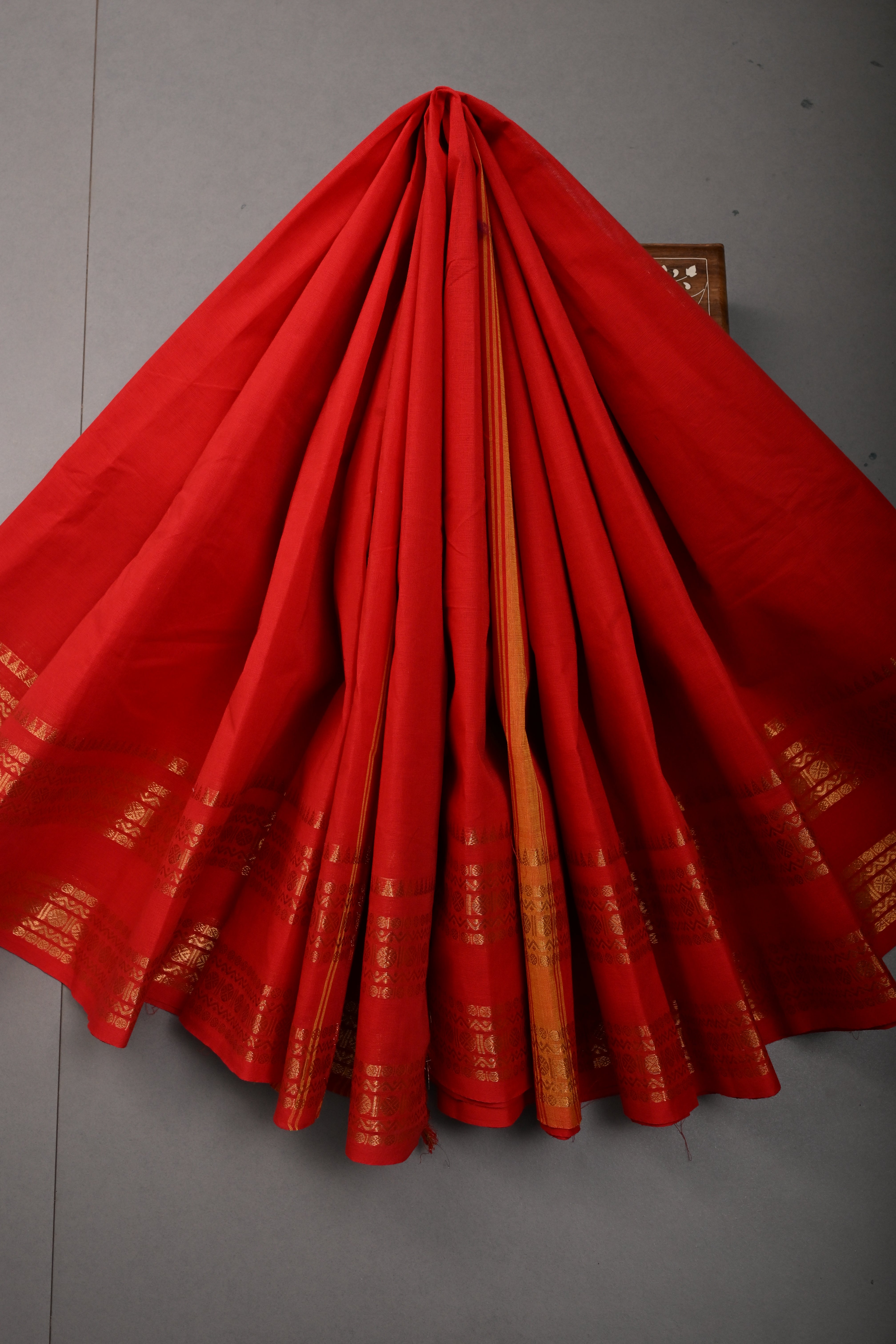 Dark Red Kanchi Cotton Saree with Thread Buttas and Zari Borders | SHOBITAM