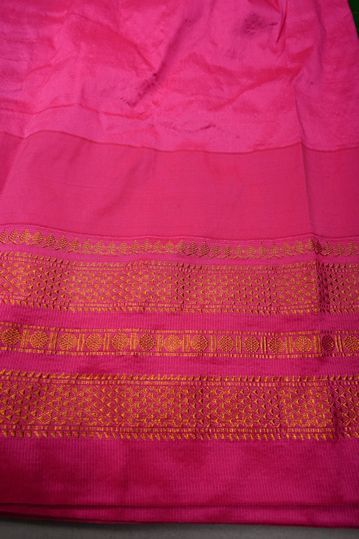 Green Checks & Buttas on Ilkal Weave Mercerized Cotton Bagalkote Saree with Contrast Zari Border | SHOBITAM