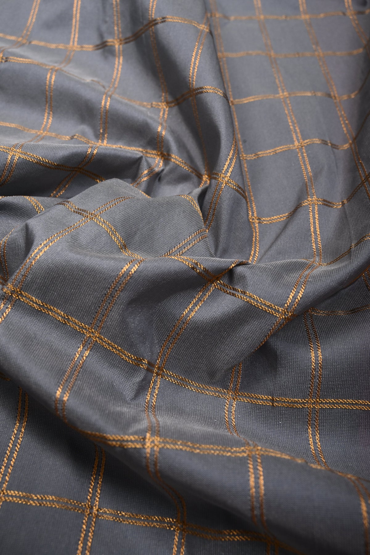 Gray Checks on Ilkal Weave Mercerized Cotton Bagalkote Saree with Contrast Zari Border | SHOBITAM