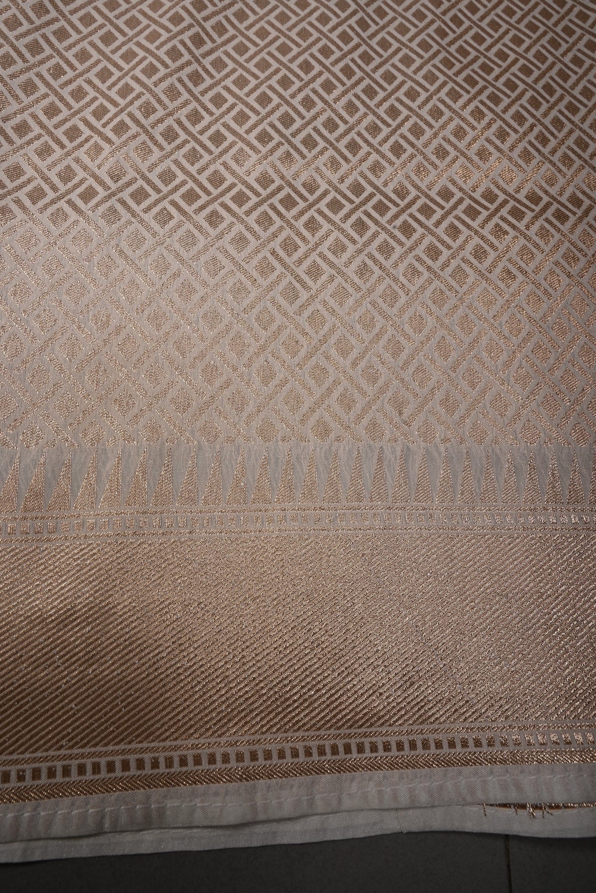 Off-White Semi Silk Saree with Checks-Meenakari Floral Jaal and Zari Border | SHOBITAM
