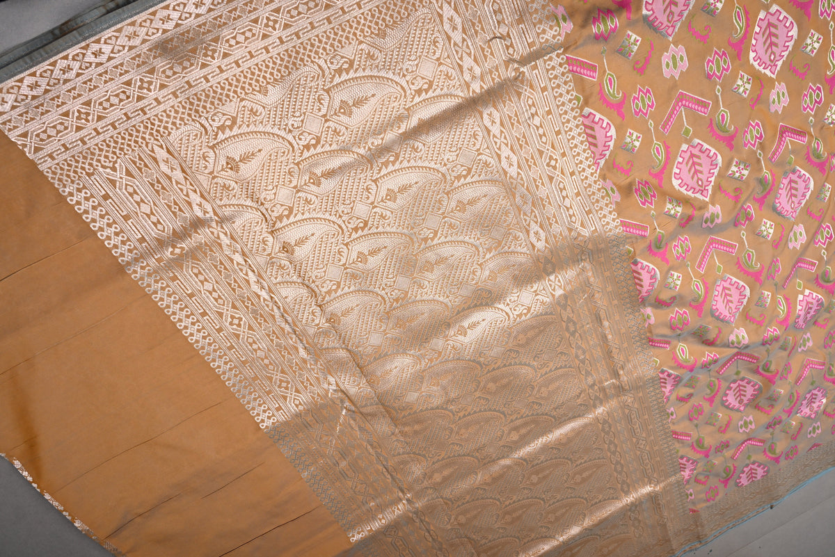Sandstone Dual Tone Meenakari Zari Brocade on Semi Silk Saree with Zari Border | SHOBITAM