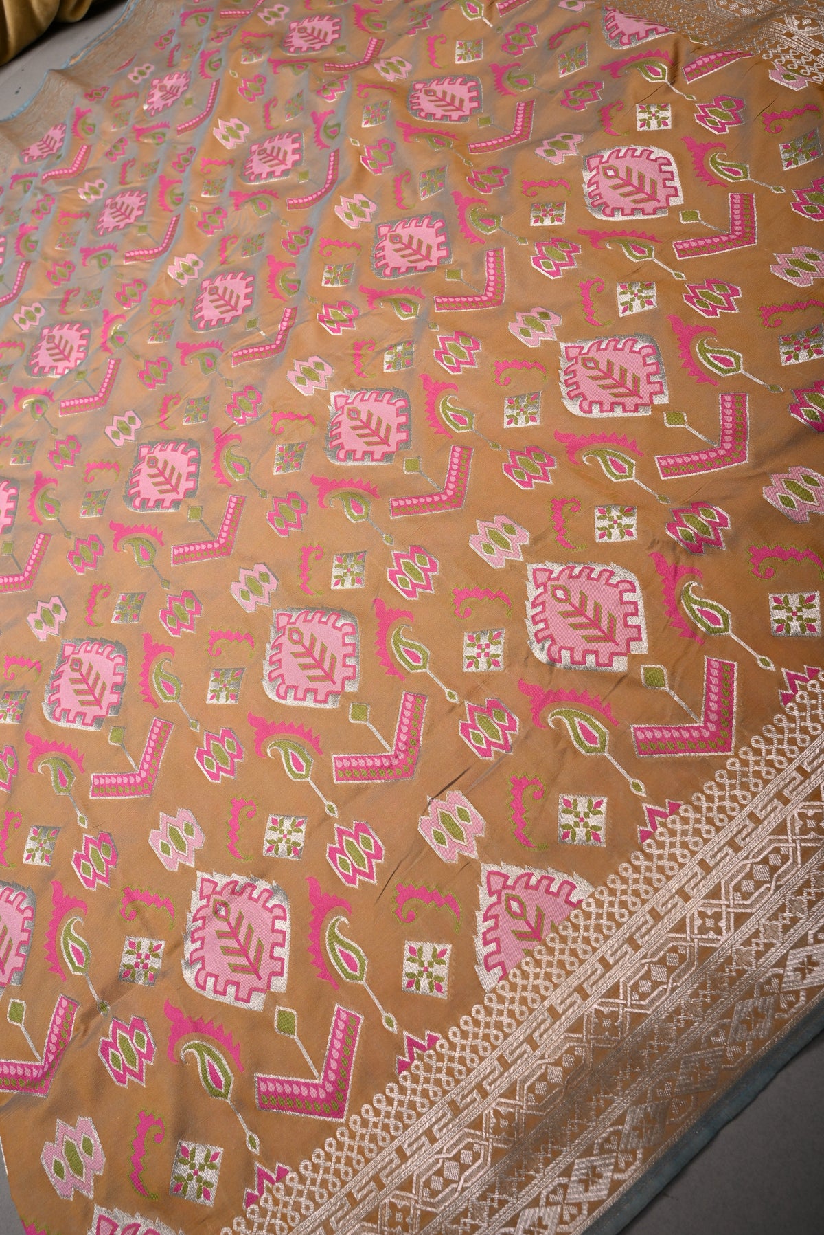 Sandstone Dual Tone Meenakari Zari Brocade on Semi Silk Saree with Zari Border | SHOBITAM