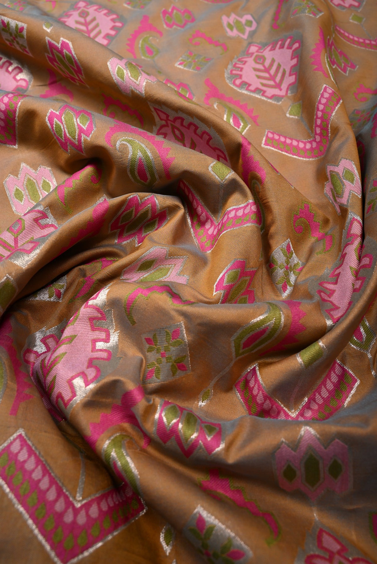 Sandstone Dual Tone Meenakari Zari Brocade on Semi Silk Saree with Zari Border | SHOBITAM