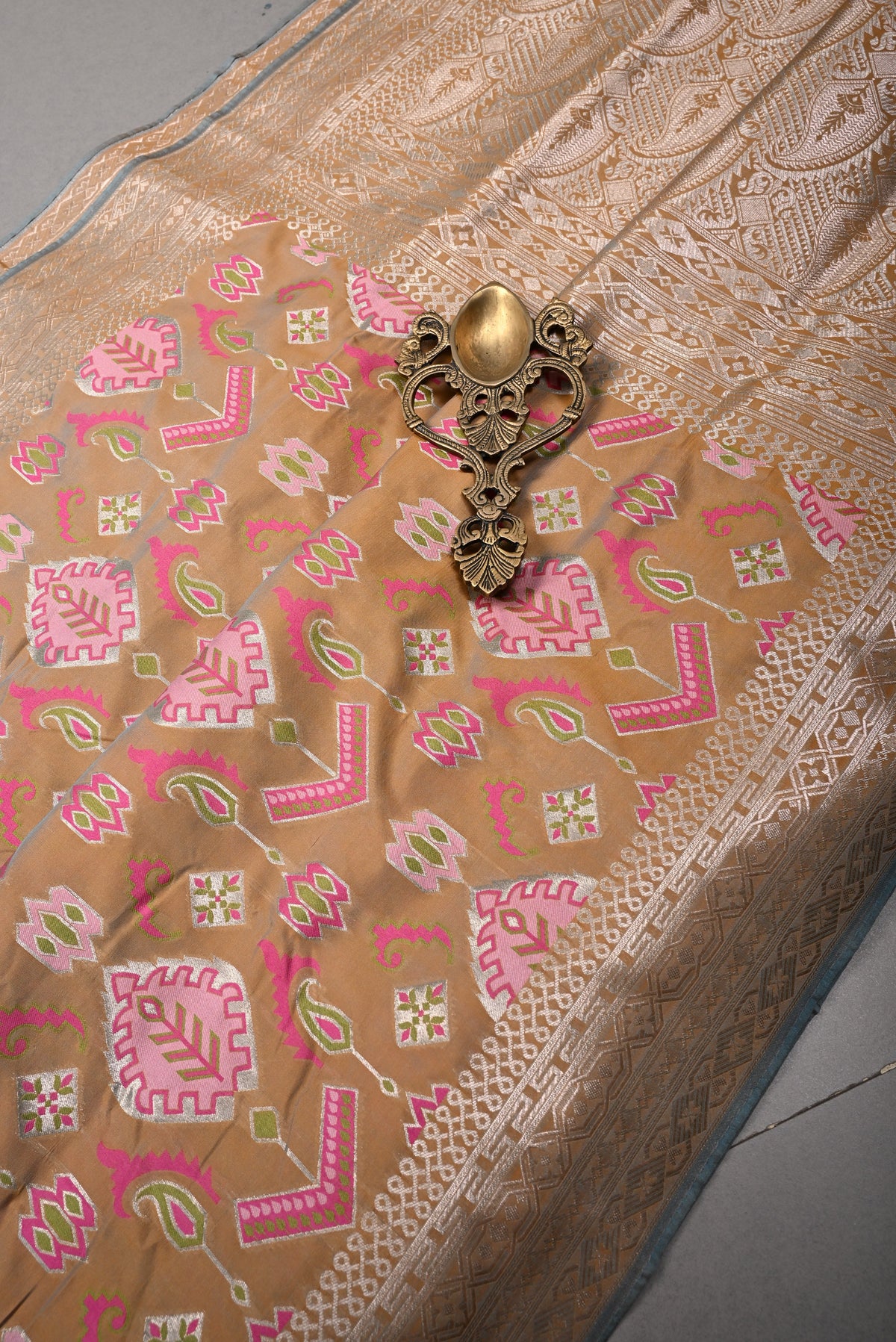 Sandstone Dual Tone Meenakari Zari Brocade on Semi Silk Saree with Zari Border | SHOBITAM