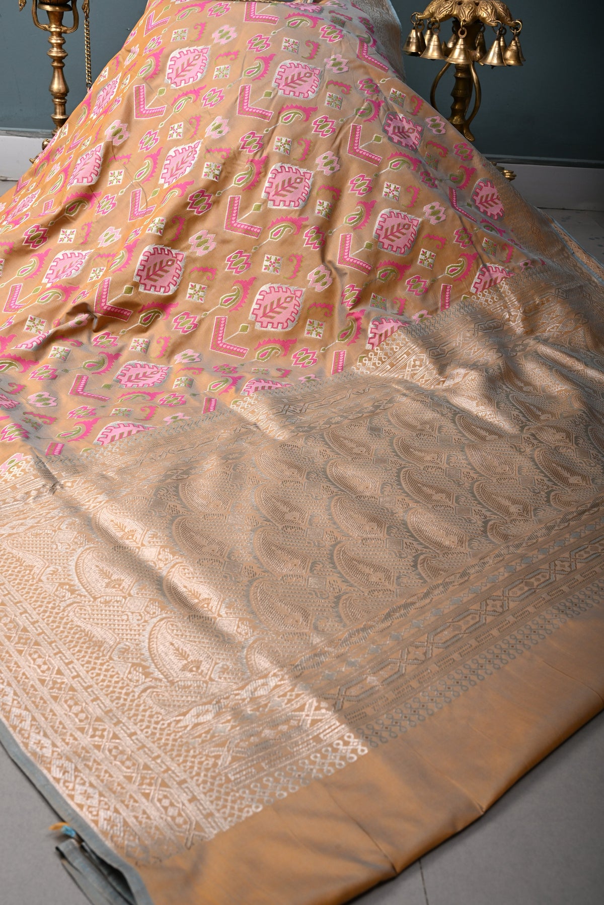 Sandstone Dual Tone Meenakari Zari Brocade on Semi Silk Saree with Zari Border | SHOBITAM