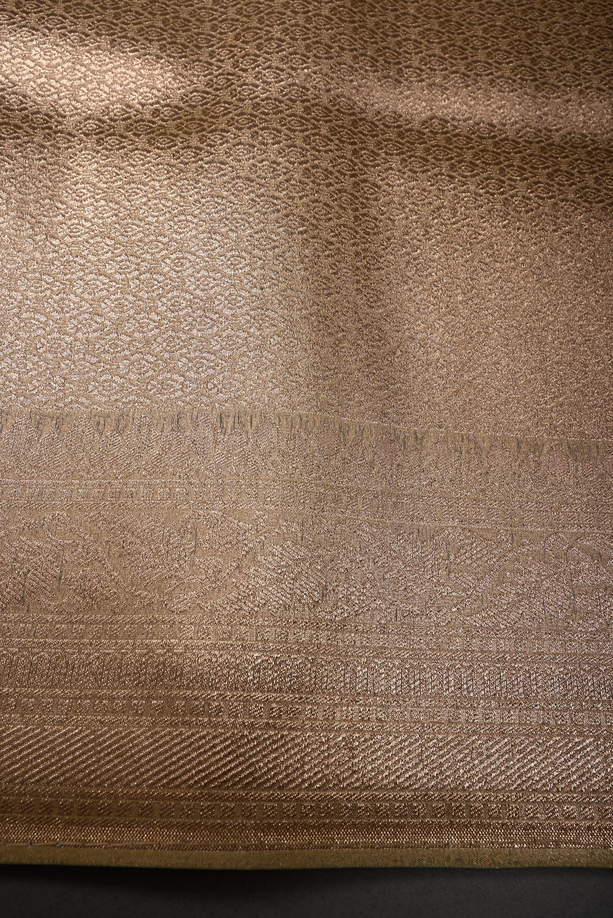 Tan Gold Tissue Semi Silk Saree with Meenakari Floral Jaal and Zari Border | SHOBITAM