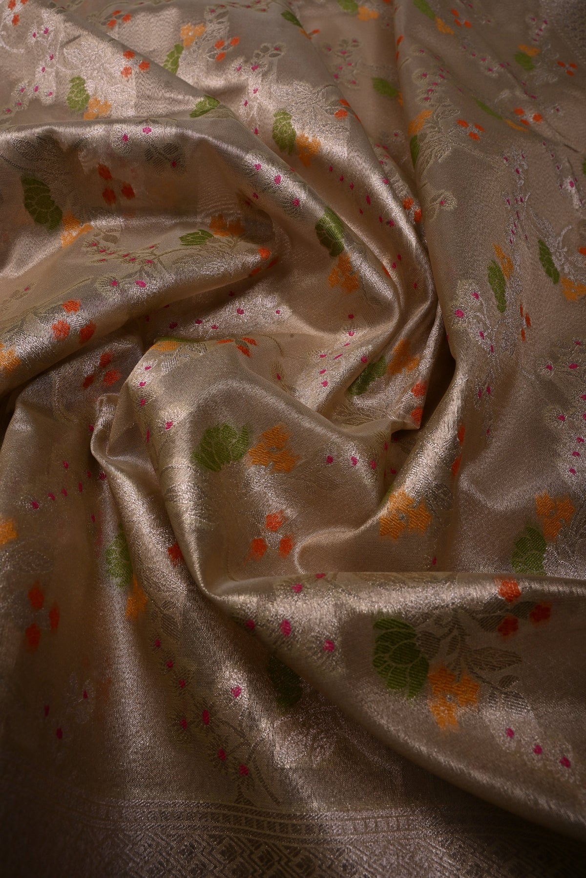 Gold Tissue Semi Silk Saree with Meenakari Floral Jaal and Zari Border | SHOBITAM