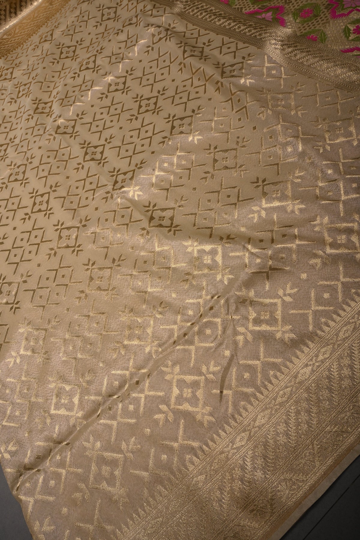 Tan Beige Tissue Semi Silk Saree with Zari Brocade and Zari Border | SHOBITAM