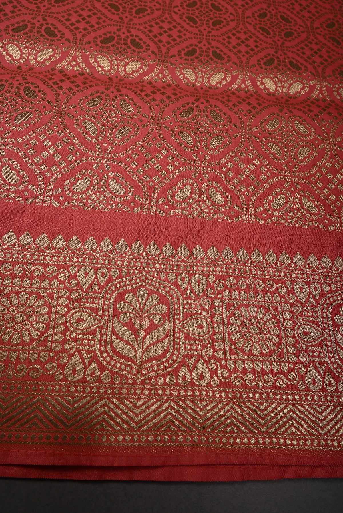 Salmon Pink Meenakari Floral Brocade on Semi Silk Saree with Zari Border | SHOBITAM