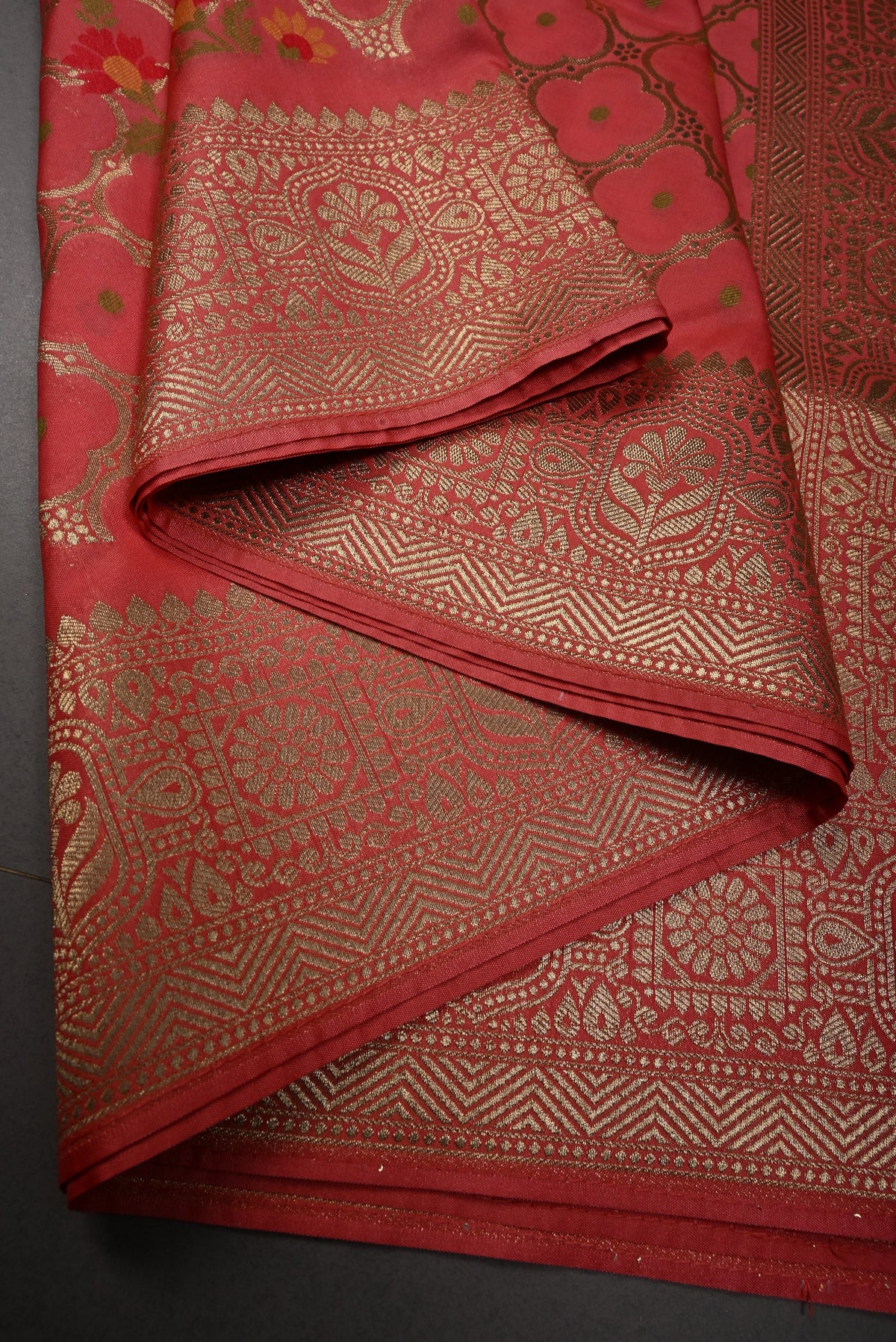 Salmon Pink Meenakari Floral Brocade on Semi Silk Saree with Zari Border | SHOBITAM